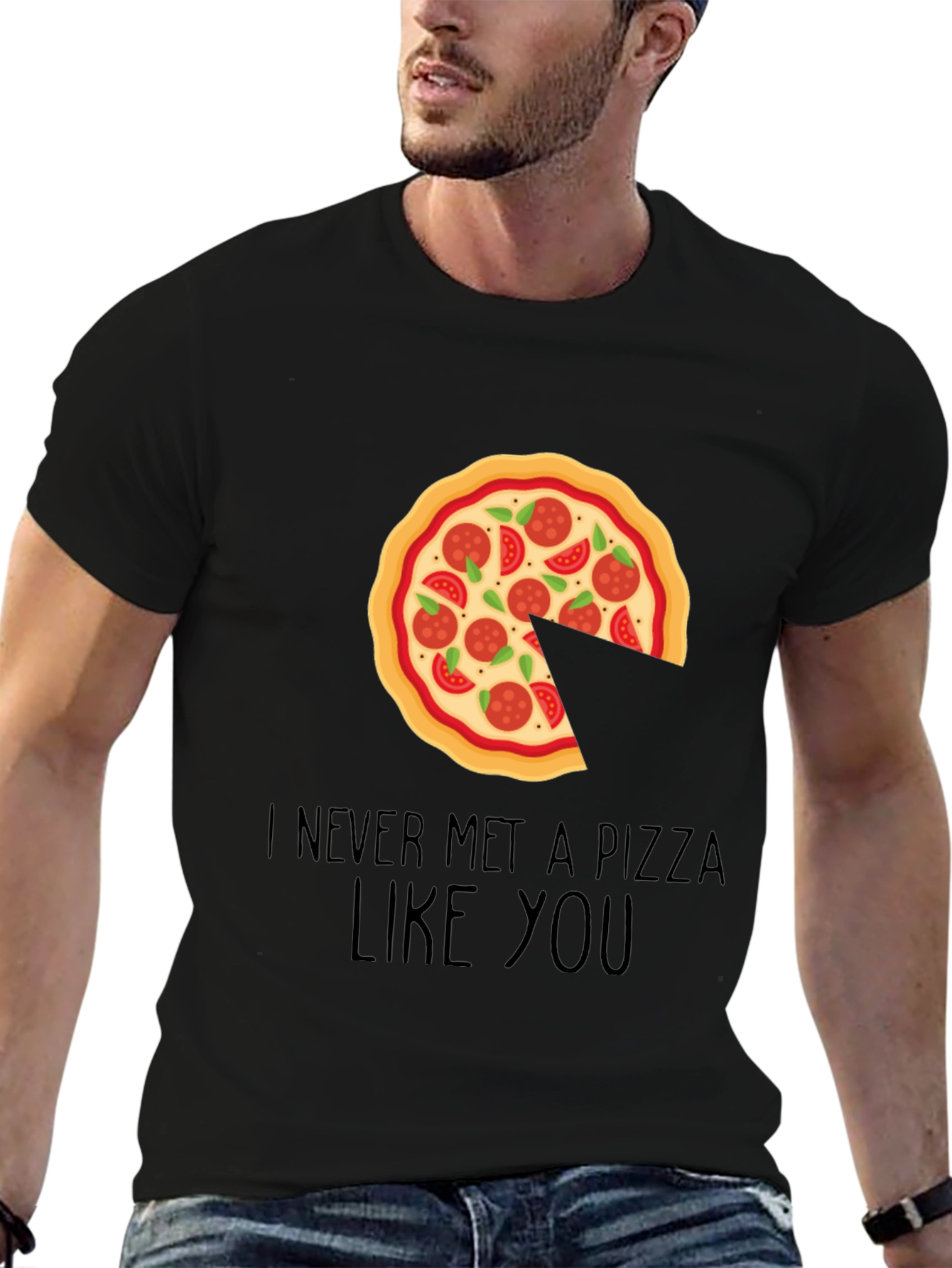 Pizza Slice Missing Graphic Tee - Unisex Black T-Shirt - 6