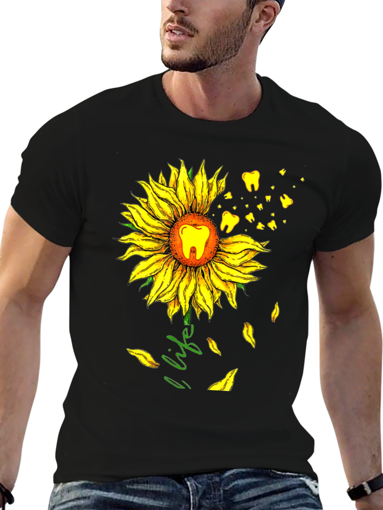 Black Dental Sunflower T-Shirt - Dentist Life Tee view 6