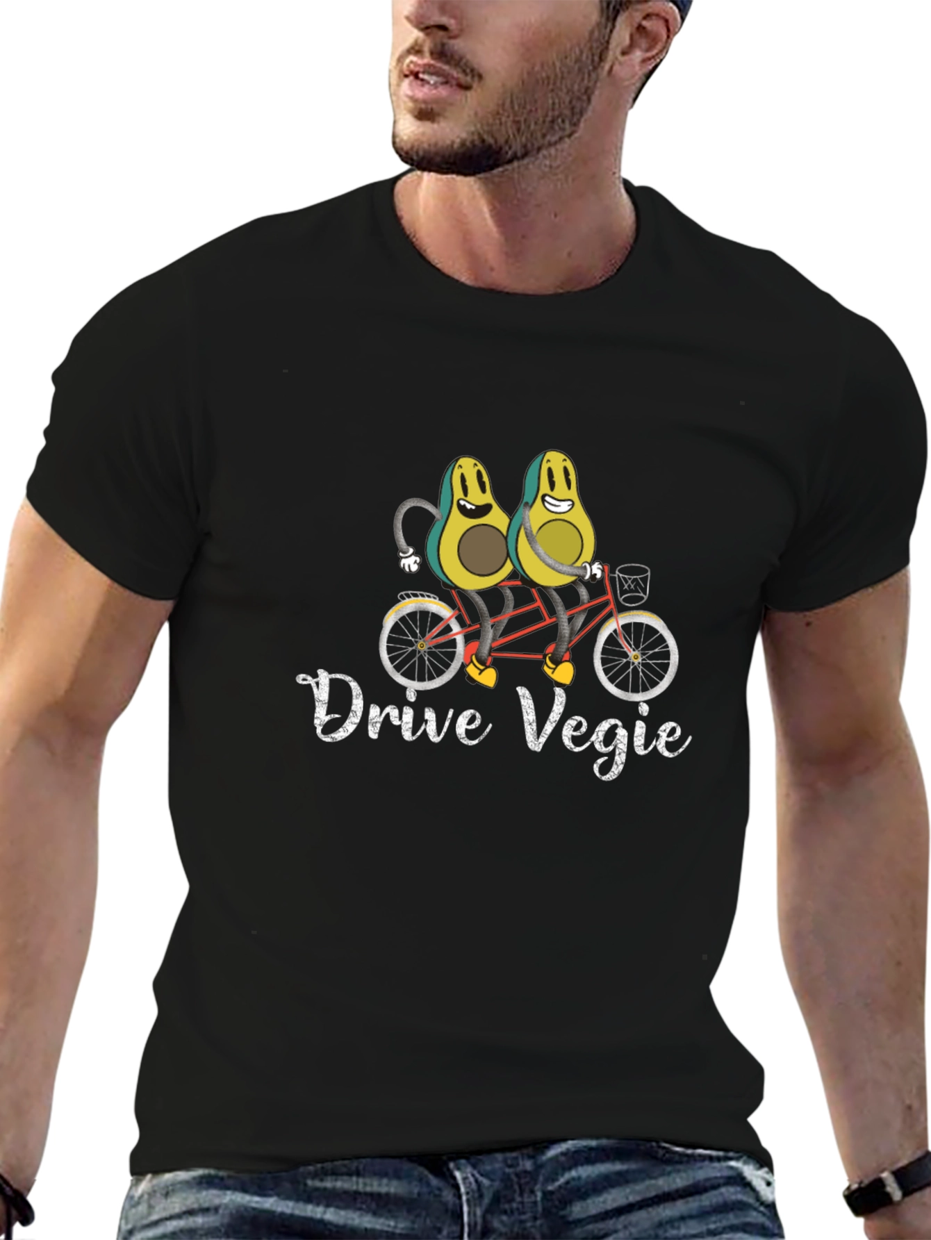 Black Drive Vegie T-Shirt - Avocado Tandem Bike Tee view 6