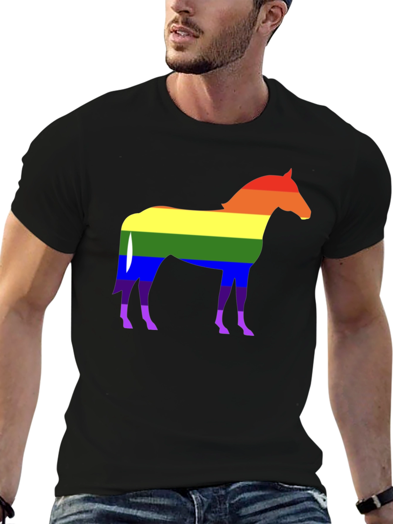 Black Pride Horse Graphic T-Shirt - Stylish Rainbow Design view 6