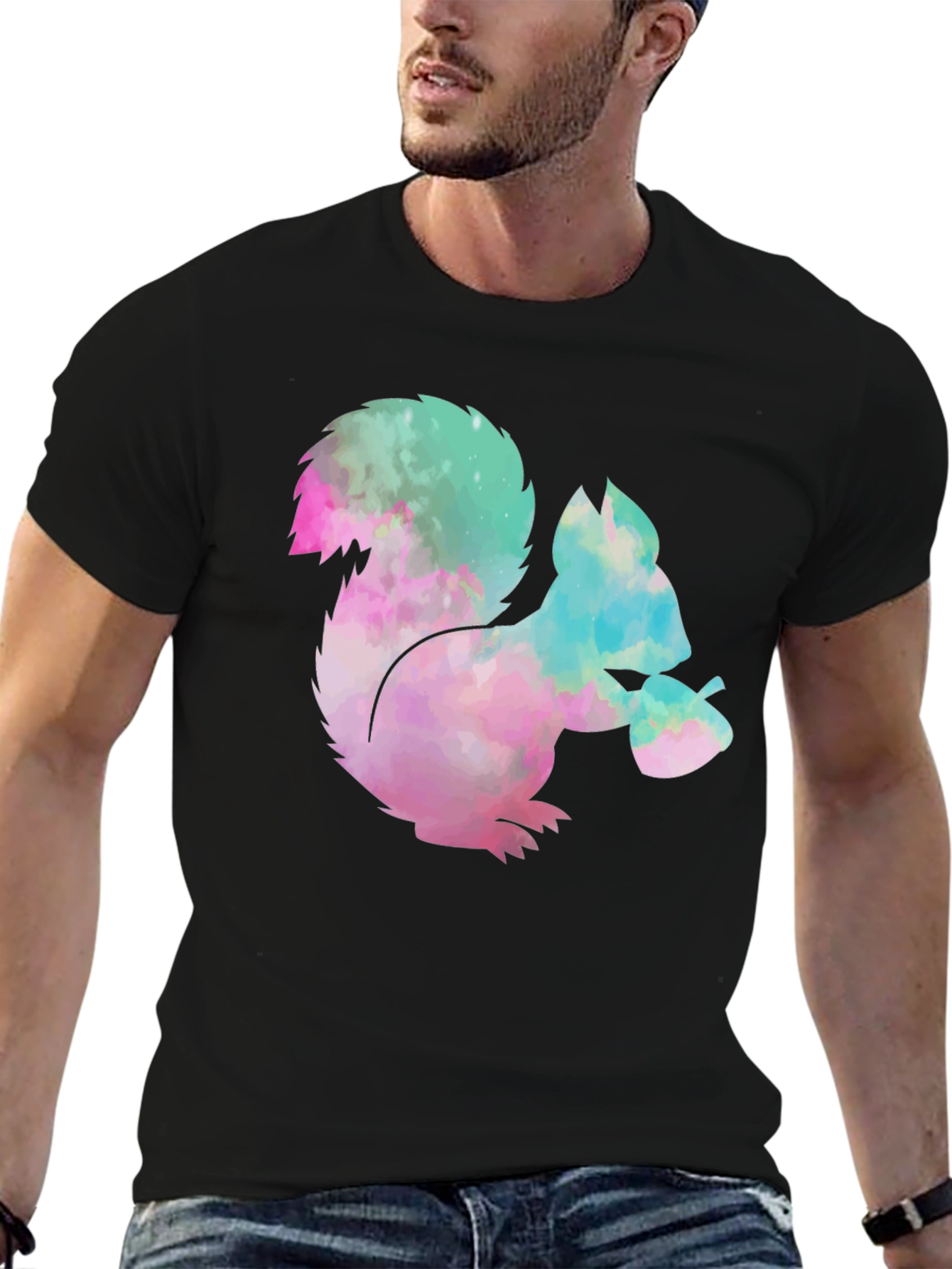 Black Squirrel Tie-Dye Graphic T-Shirt - Black Cotton Tee view 6