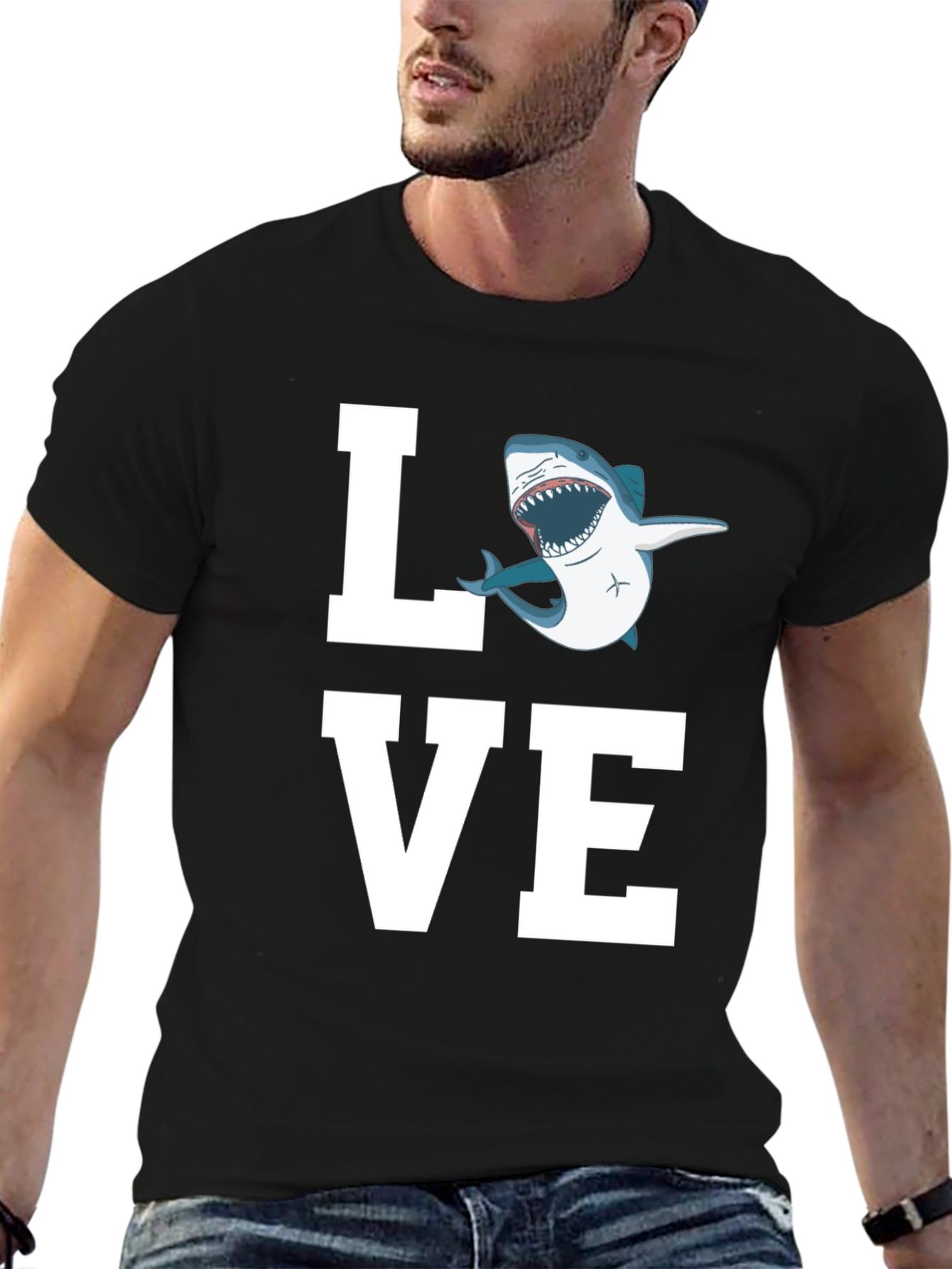 Black Love Shark T-Shirt - Great White Tee view 6