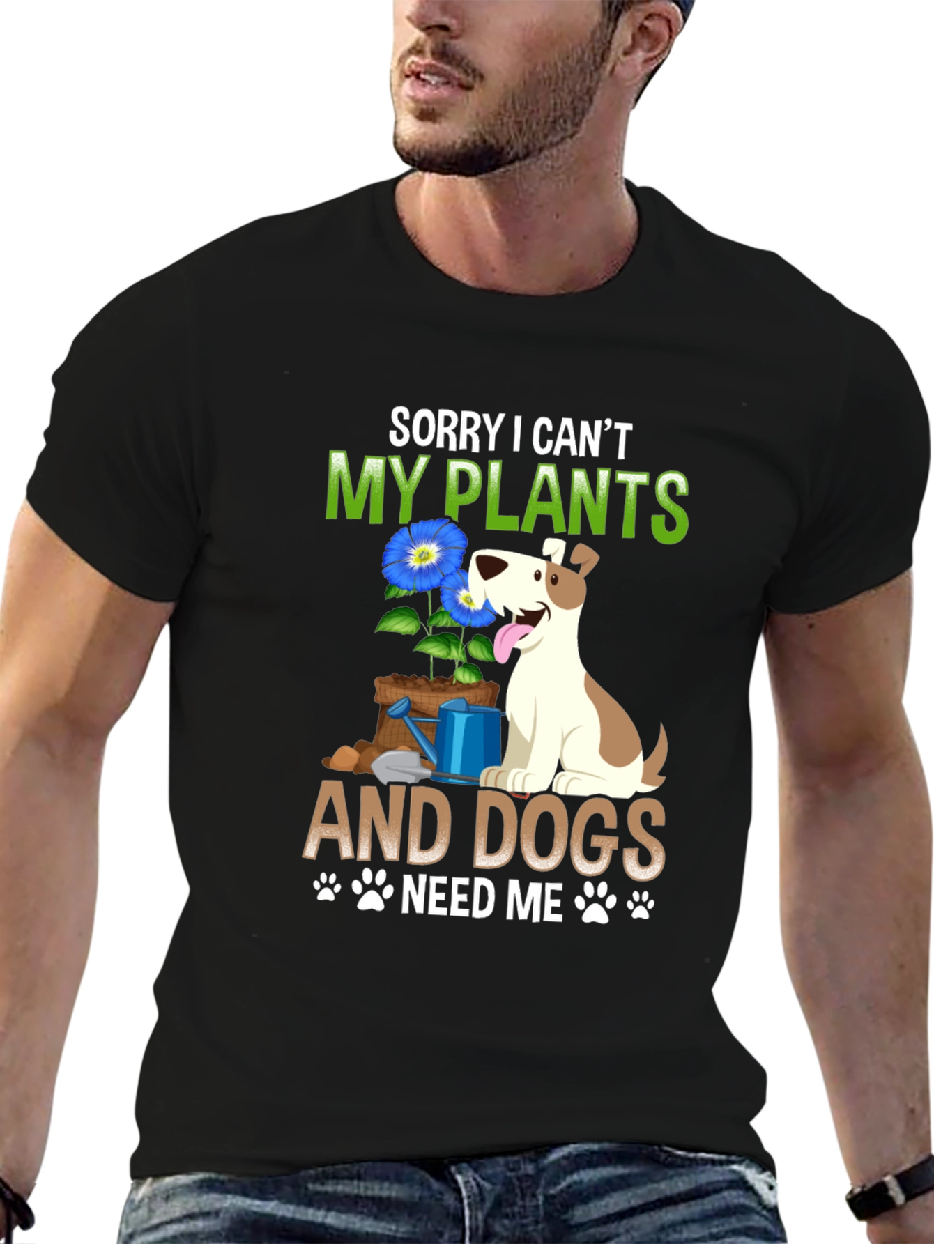 Black Sorry I Can't, My Plants & Dogs Tee view 6