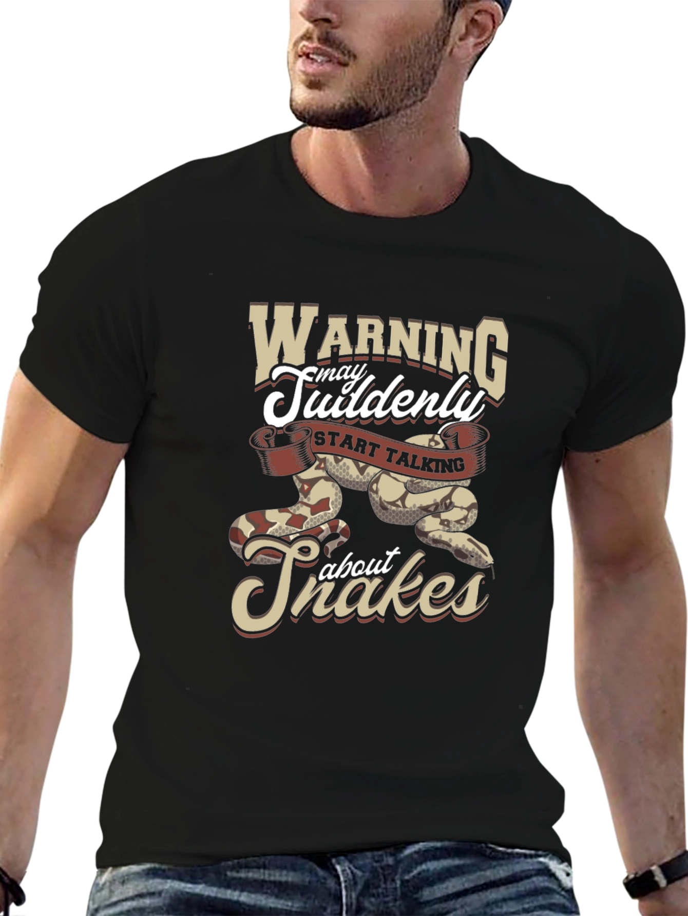 Black Warning May Suddenly Start Talking About Snakes Graphic Tee view 6