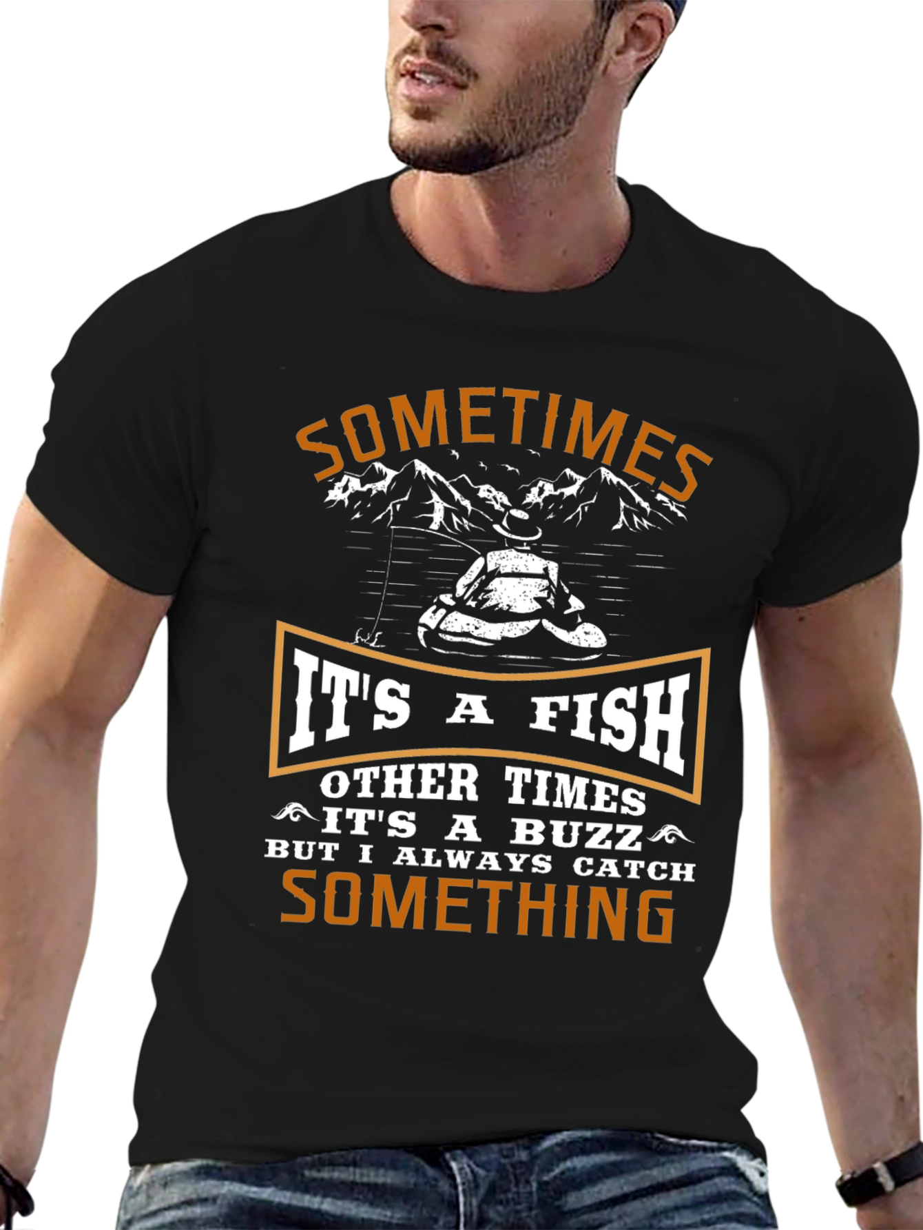 Black Fishing T-Shirt - Catch Something Humorous Tee view 6