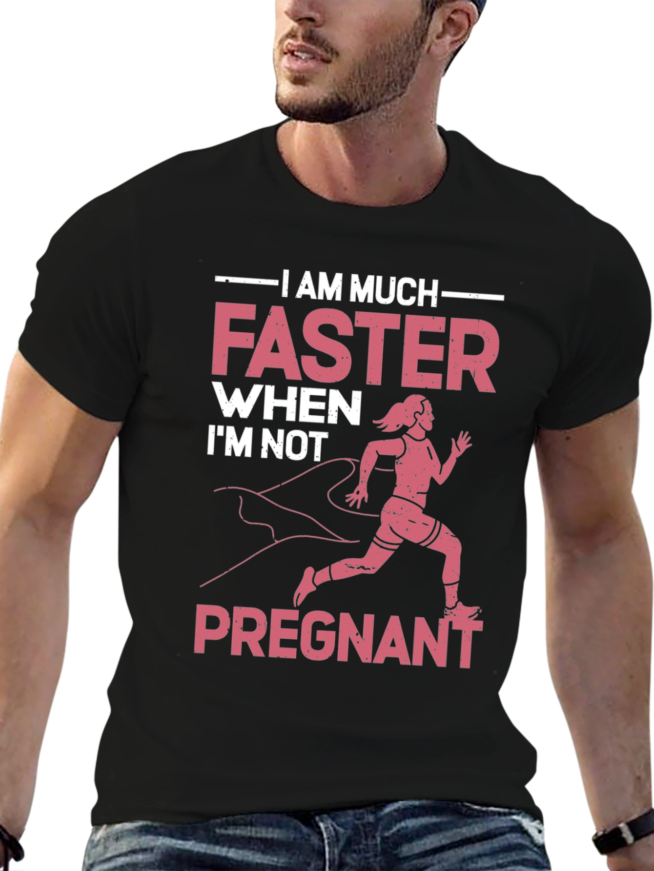 Black Funny Pregnancy Running T-Shirt view 6