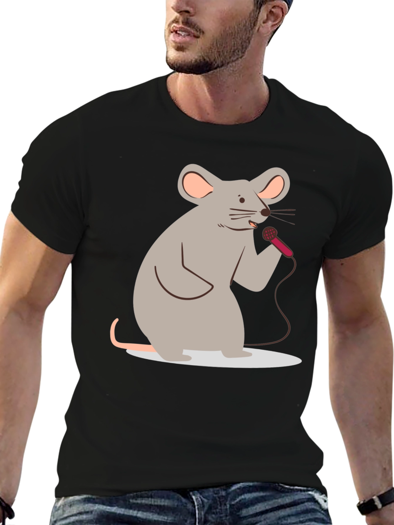 Black Singing Mouse Graphic T-Shirt - Black Cotton Tee view 6
