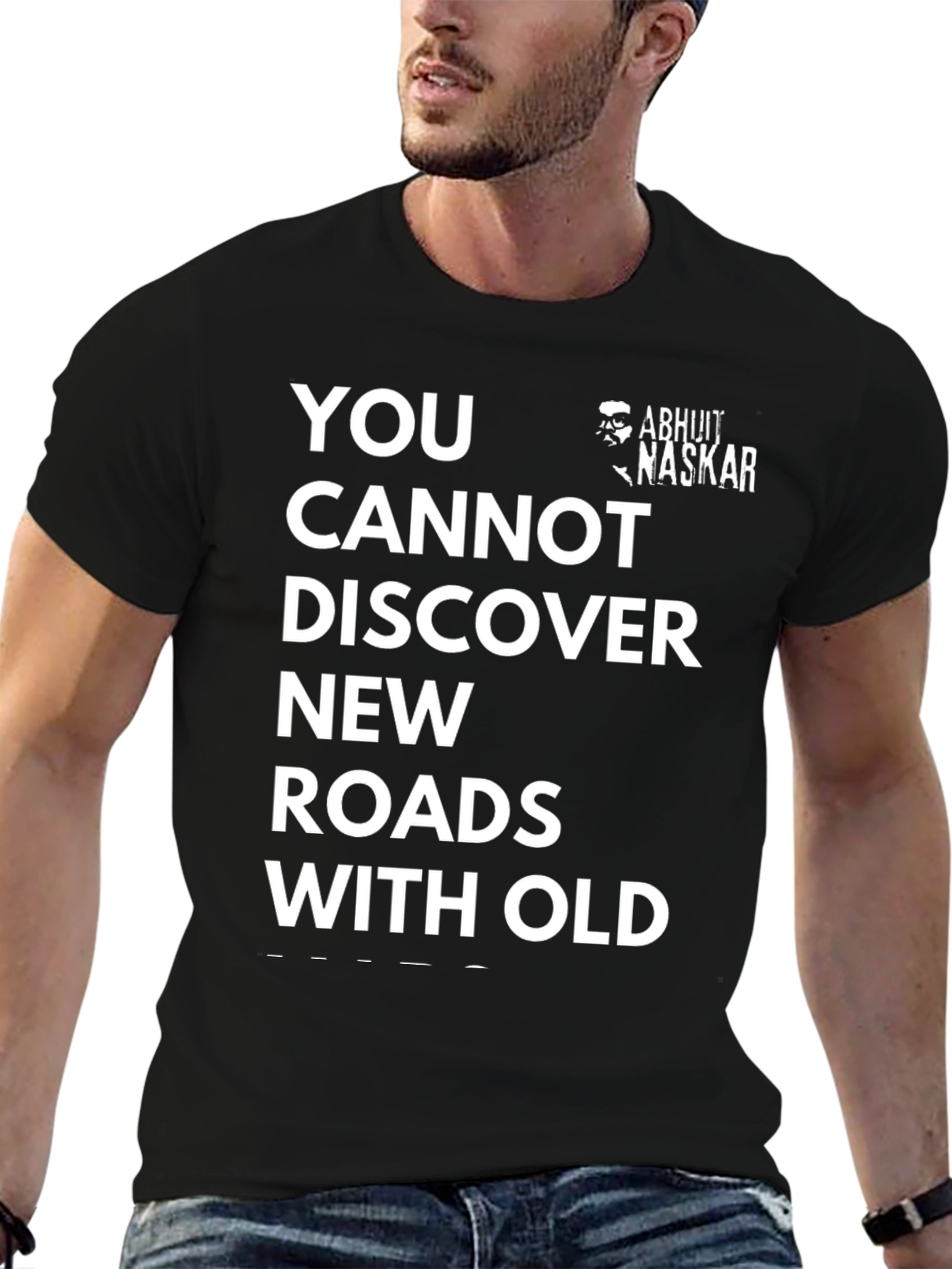 Black Motivational T-Shirt - Discover New Roads view 6