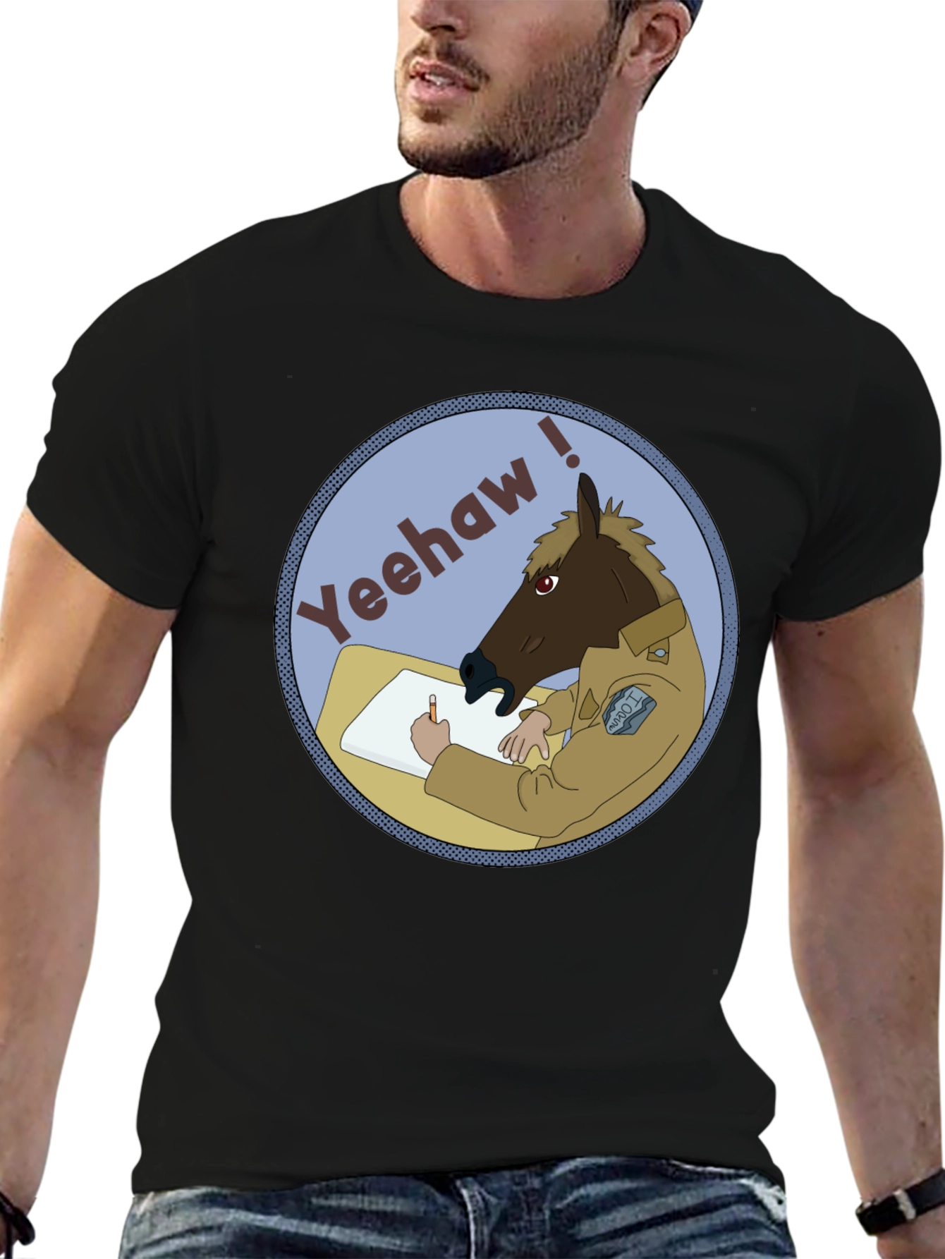 Black Yeehaw Horse T-Shirt - Funny Graphic Tee view 6