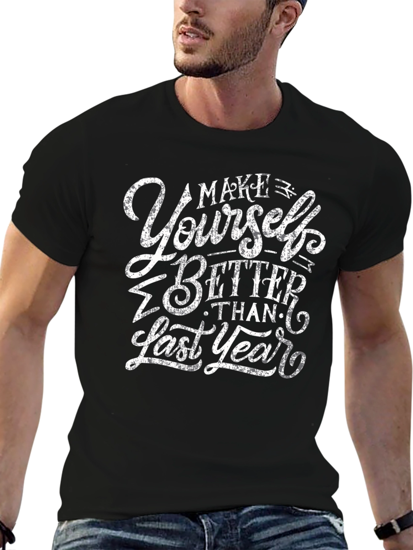 Black Motivational 'Better Than Last Year' Black T-Shirt view 6