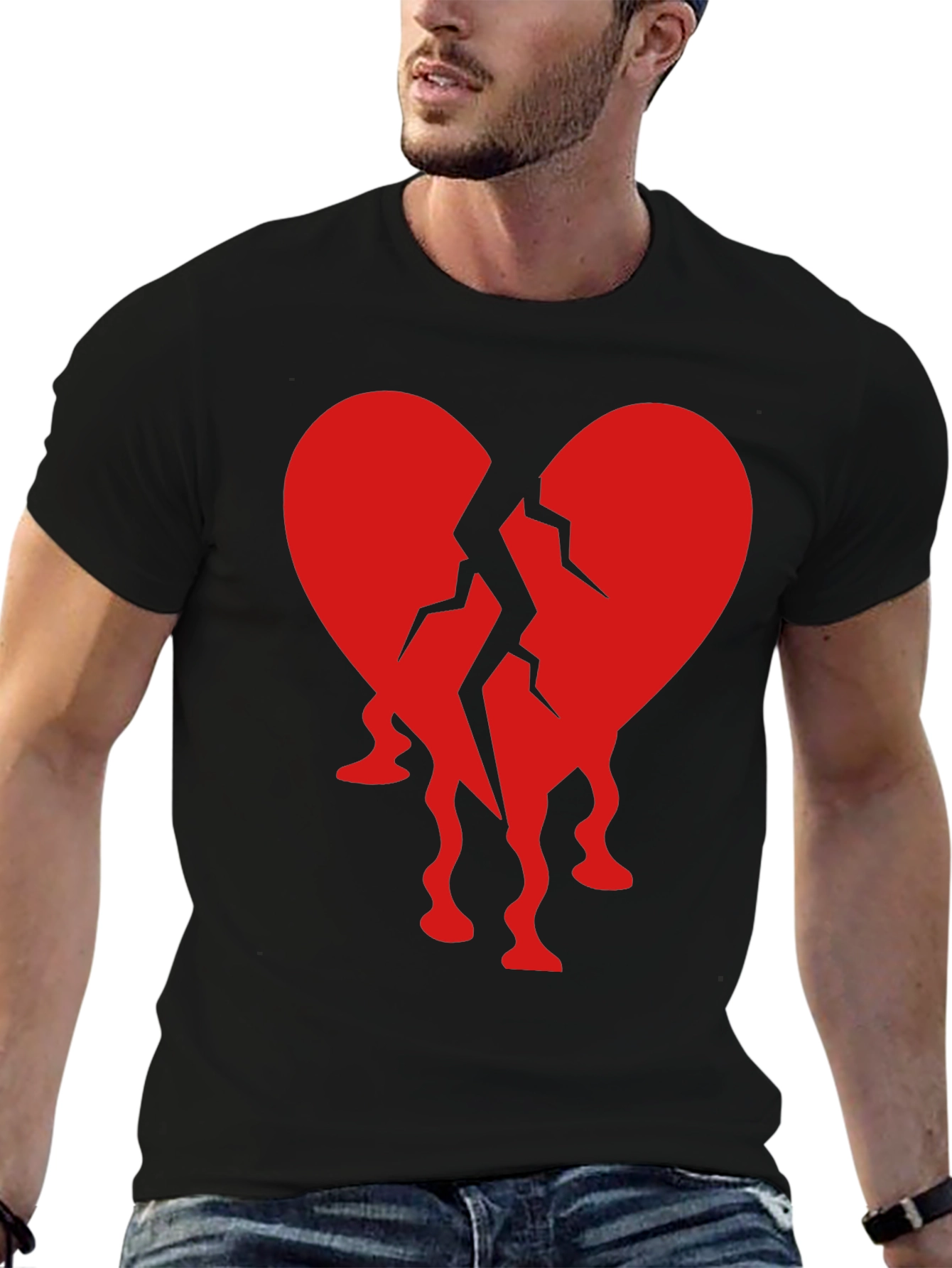 Black Broken Heart Graphic Tee - Black Crew Neck T-Shirt view 6