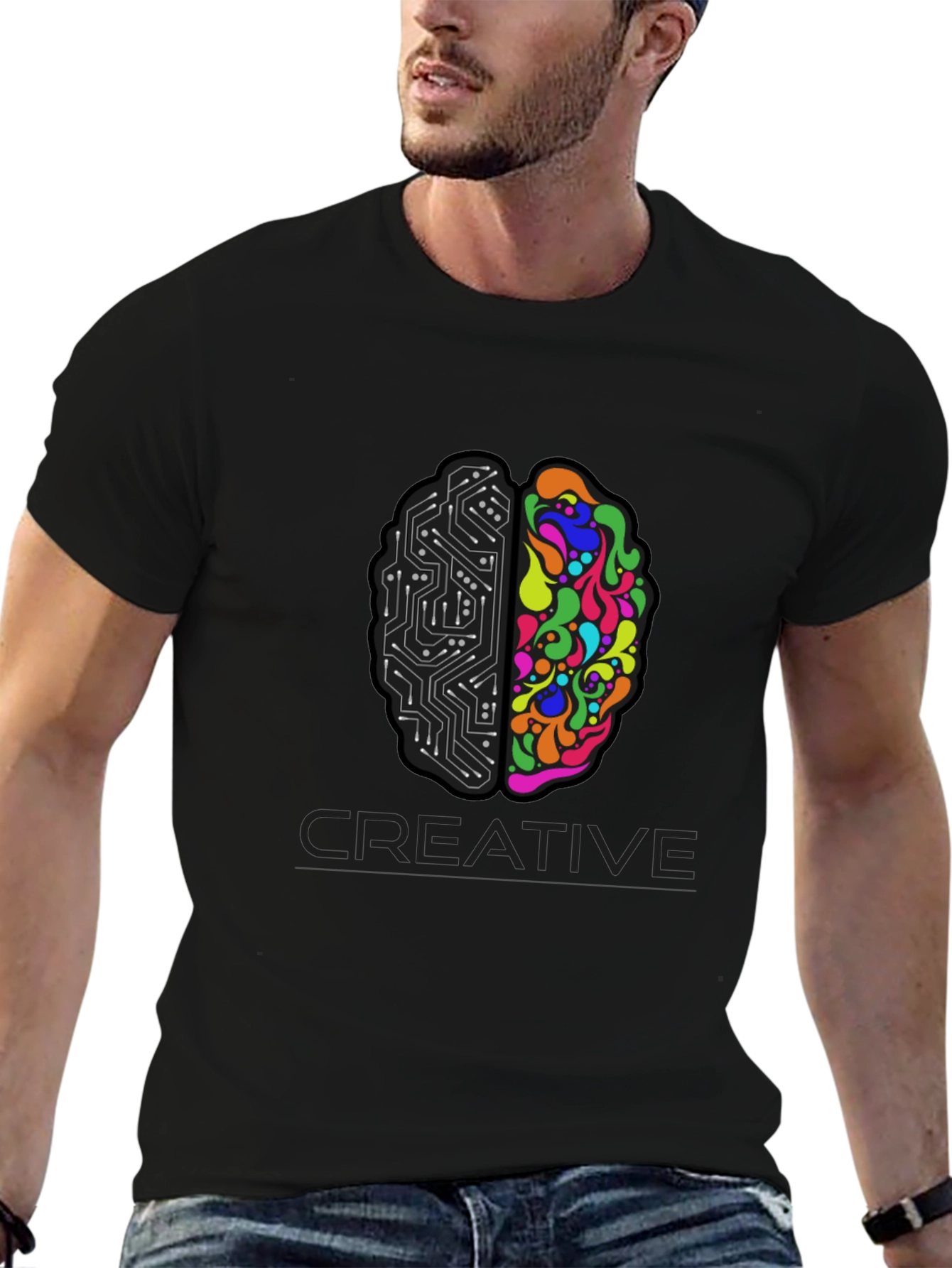 Black Creative Brain T-Shirt - Left & Right Brain Design view 6