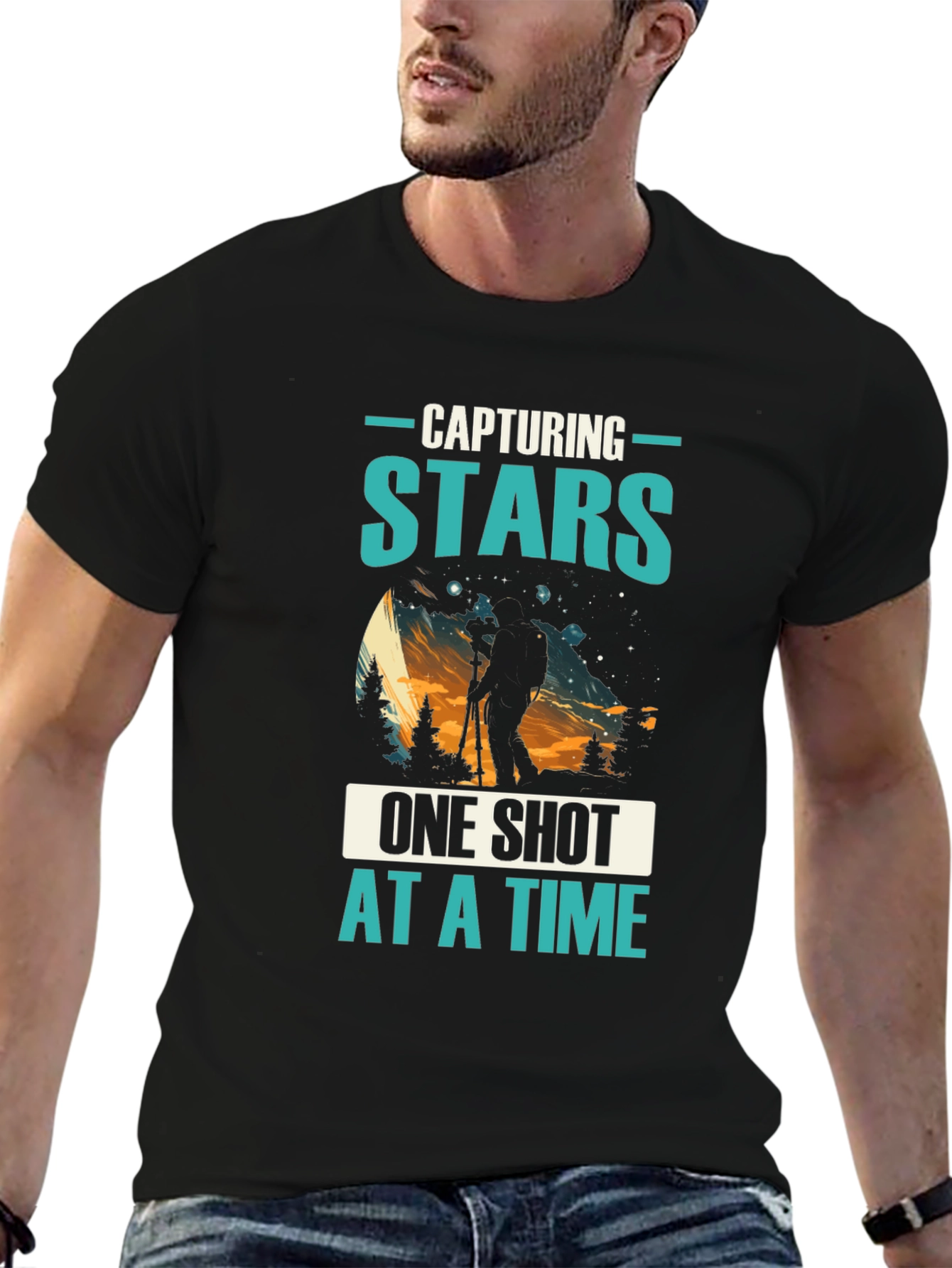 Black Capturing Stars T-Shirt: Photographer Night Sky Tee view 6