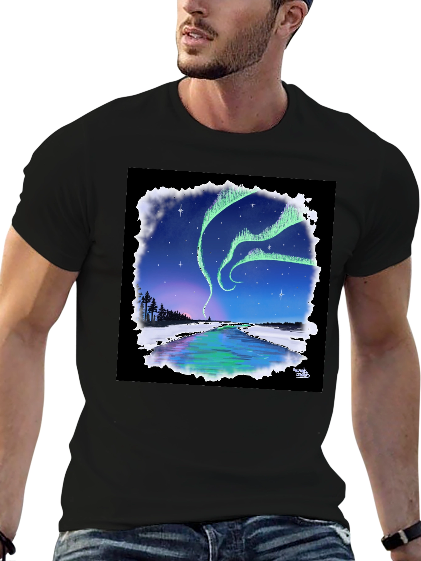 Black Aurora Borealis Graphic Tee - Northern Lights Design view 6