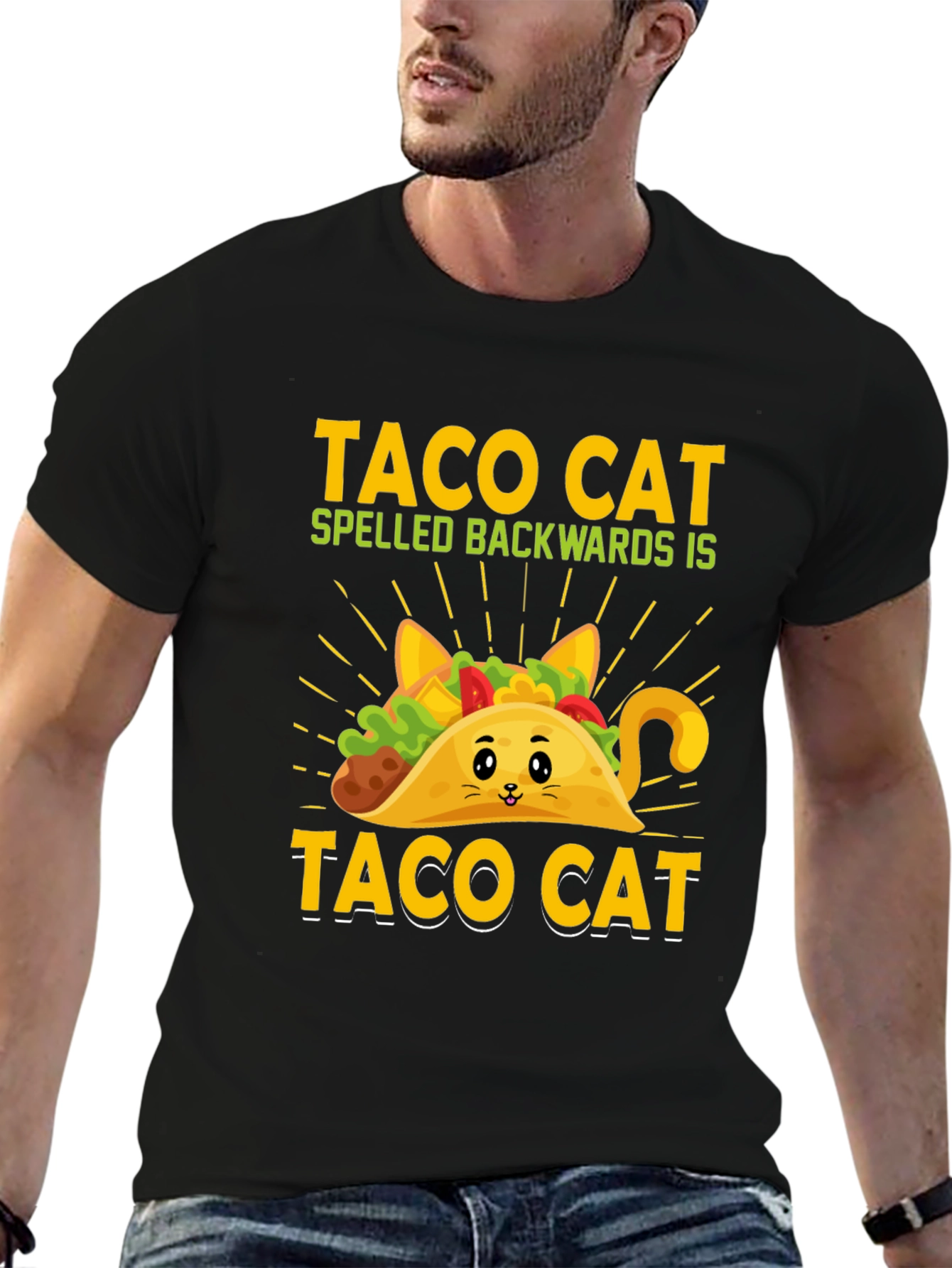 Black Taco Cat T-Shirt - Funny Palindrome Tee view 6