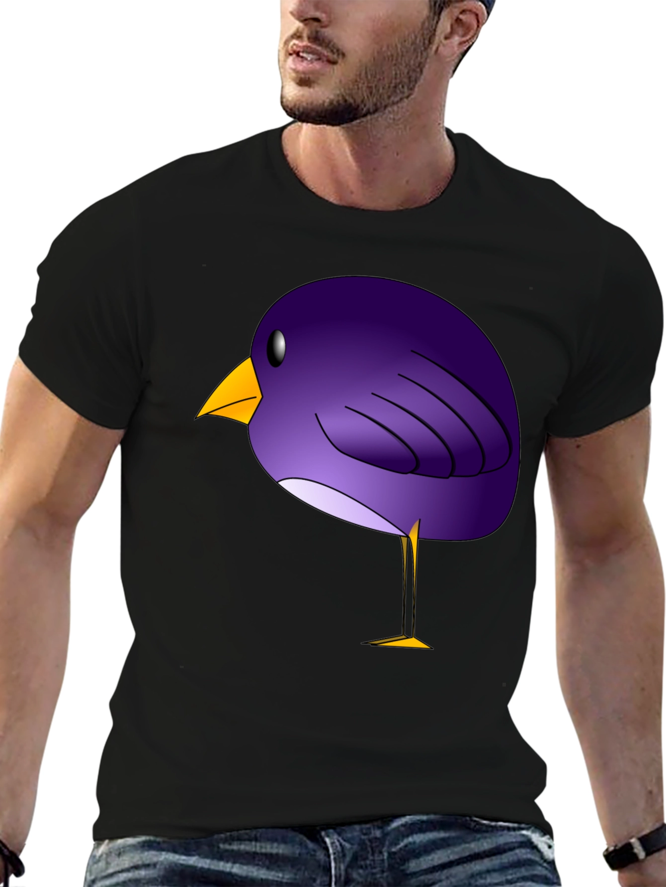 Black Whimsical Purple Bird Graphic T-Shirt view 6