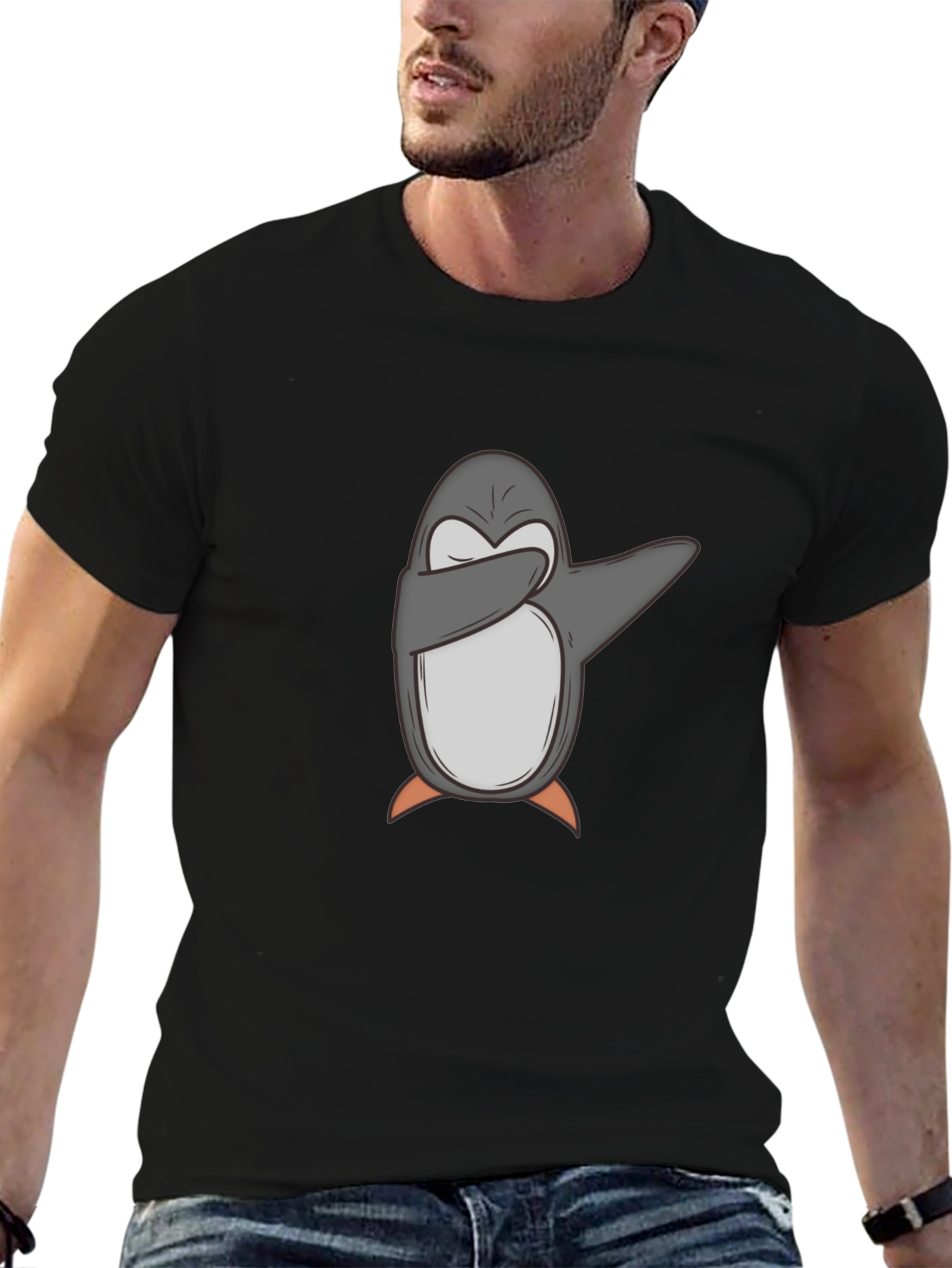 Black Dabbing Penguin Graphic Tee - Cool & Comfy view 6