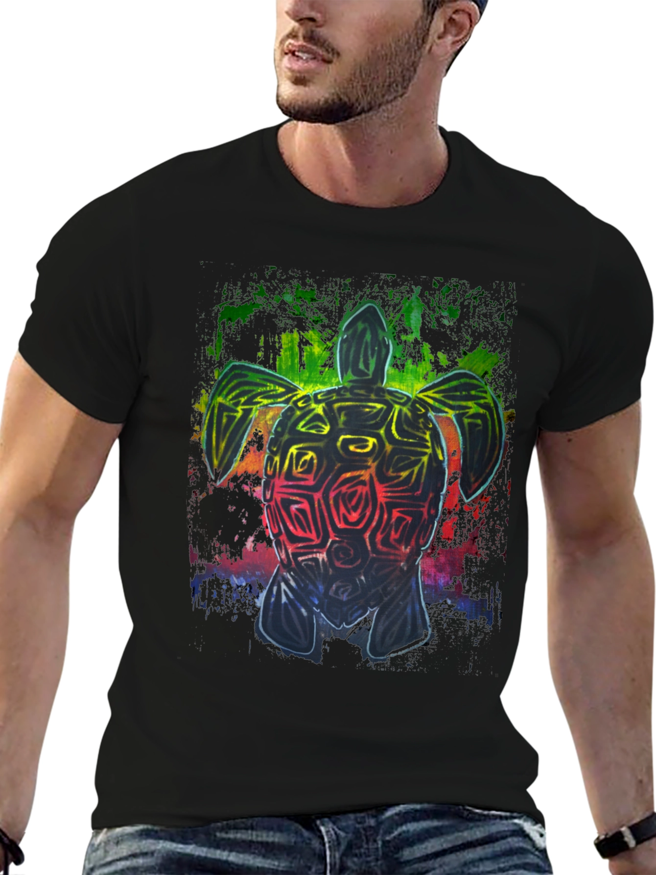 Black Rainbow Turtle Graphic Black T-Shirt view 6