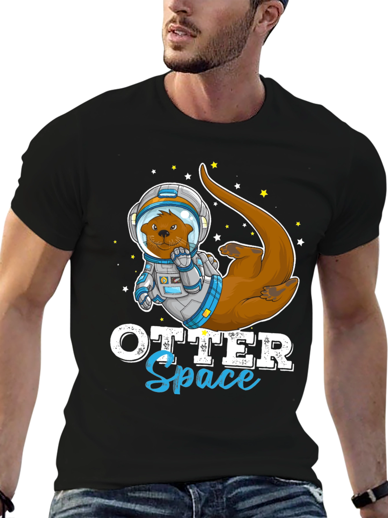 Black Otter Space T-Shirt - Funny Astronaut Animal Tee view 6