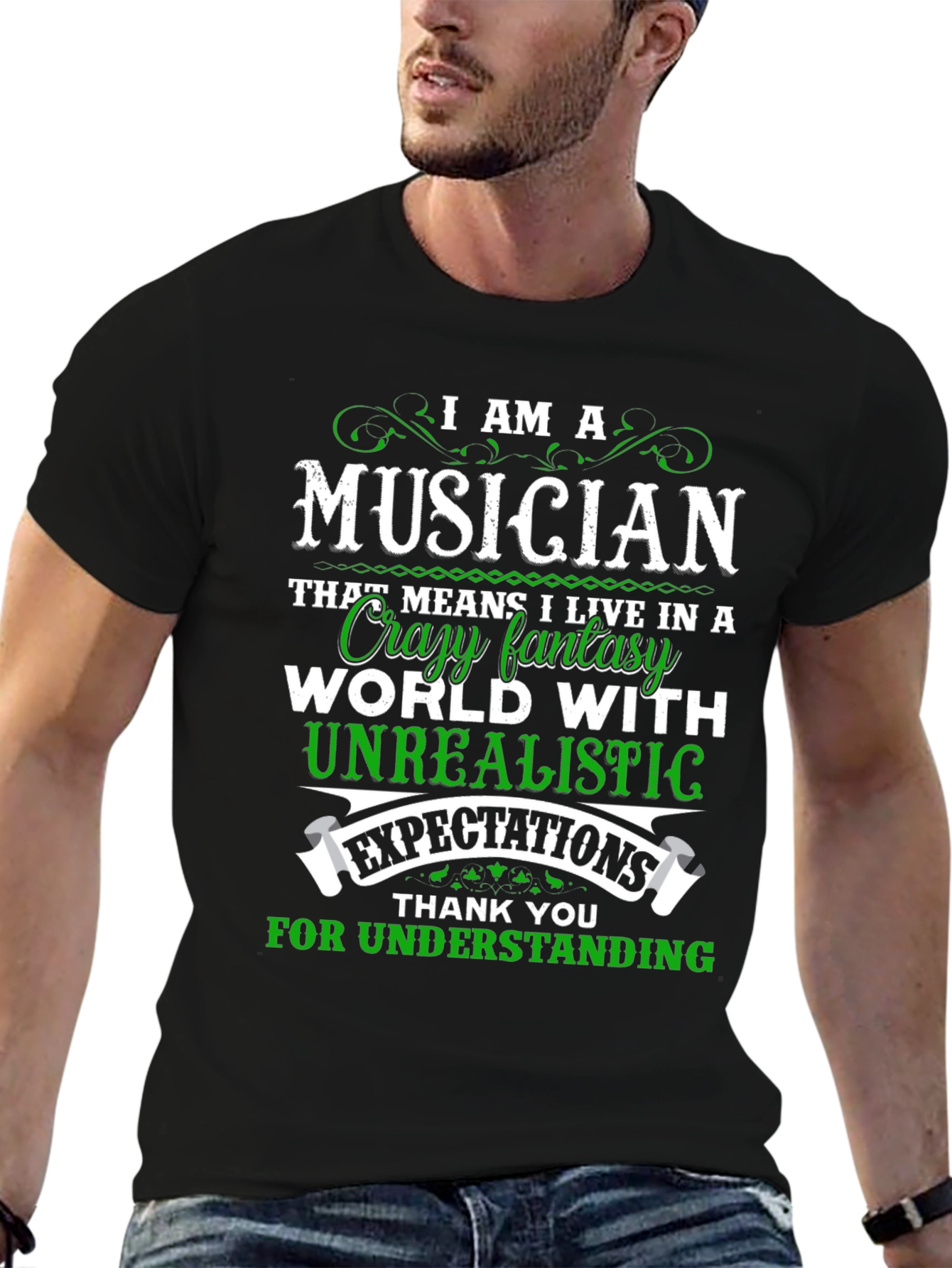 Black Musician Novelty T-Shirt - Crazy Fantasy World Design view 6