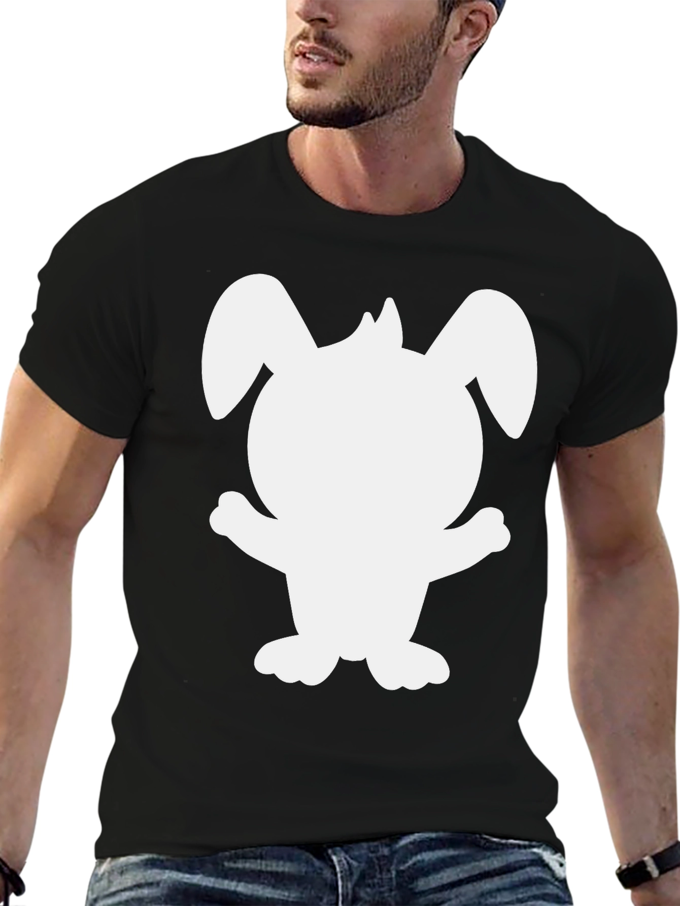 Black Cute Bunny Silhouette Black T-Shirt view 6