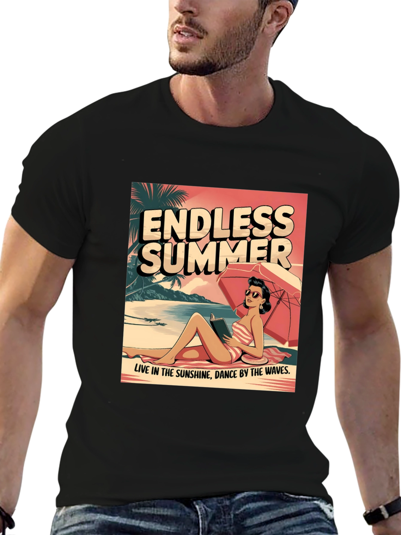 Black Endless Summer Graphic Tee - Beach Vibes T-Shirt view 6