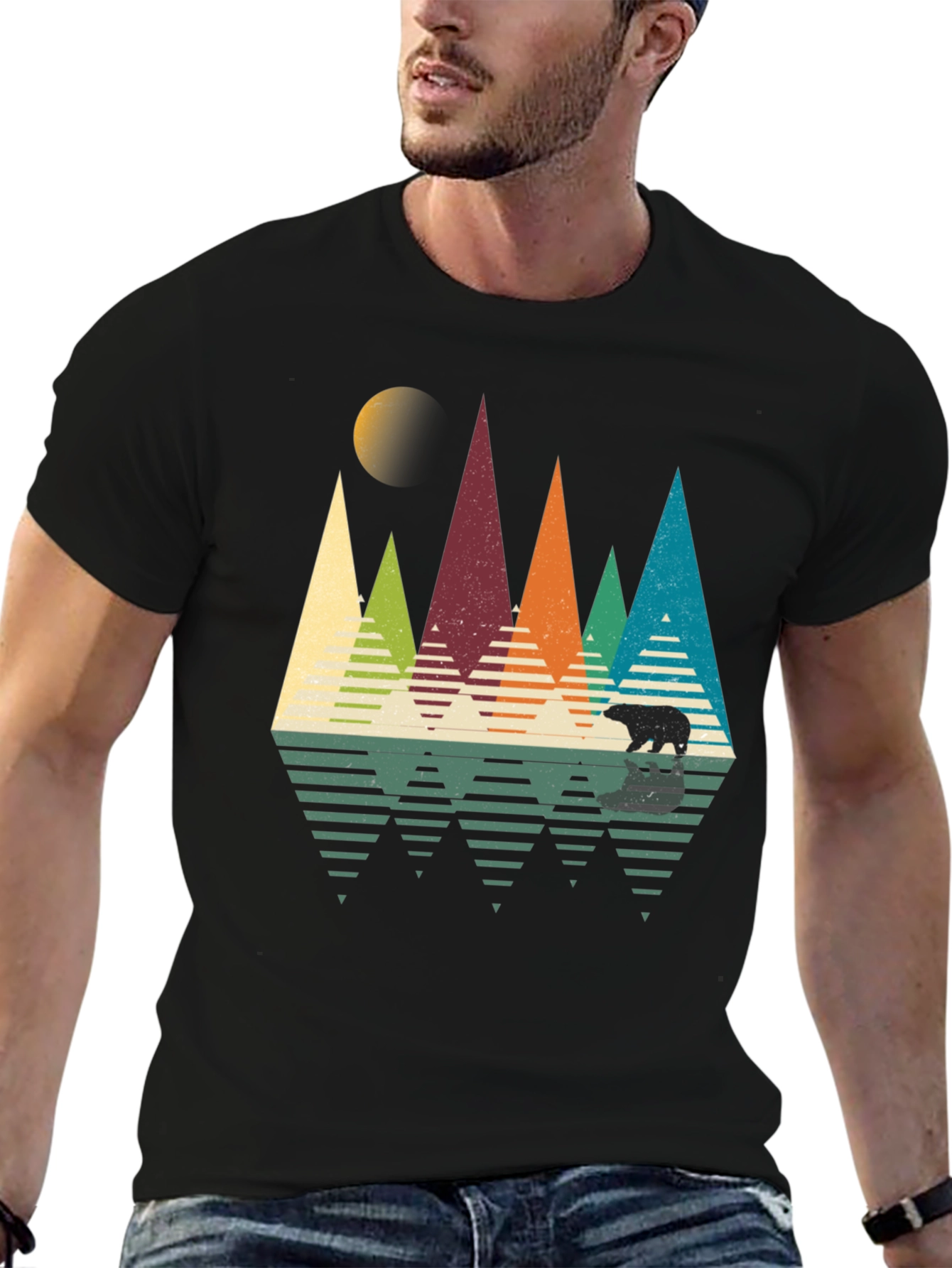 Black Retro Mountain Bear T-Shirt view 6