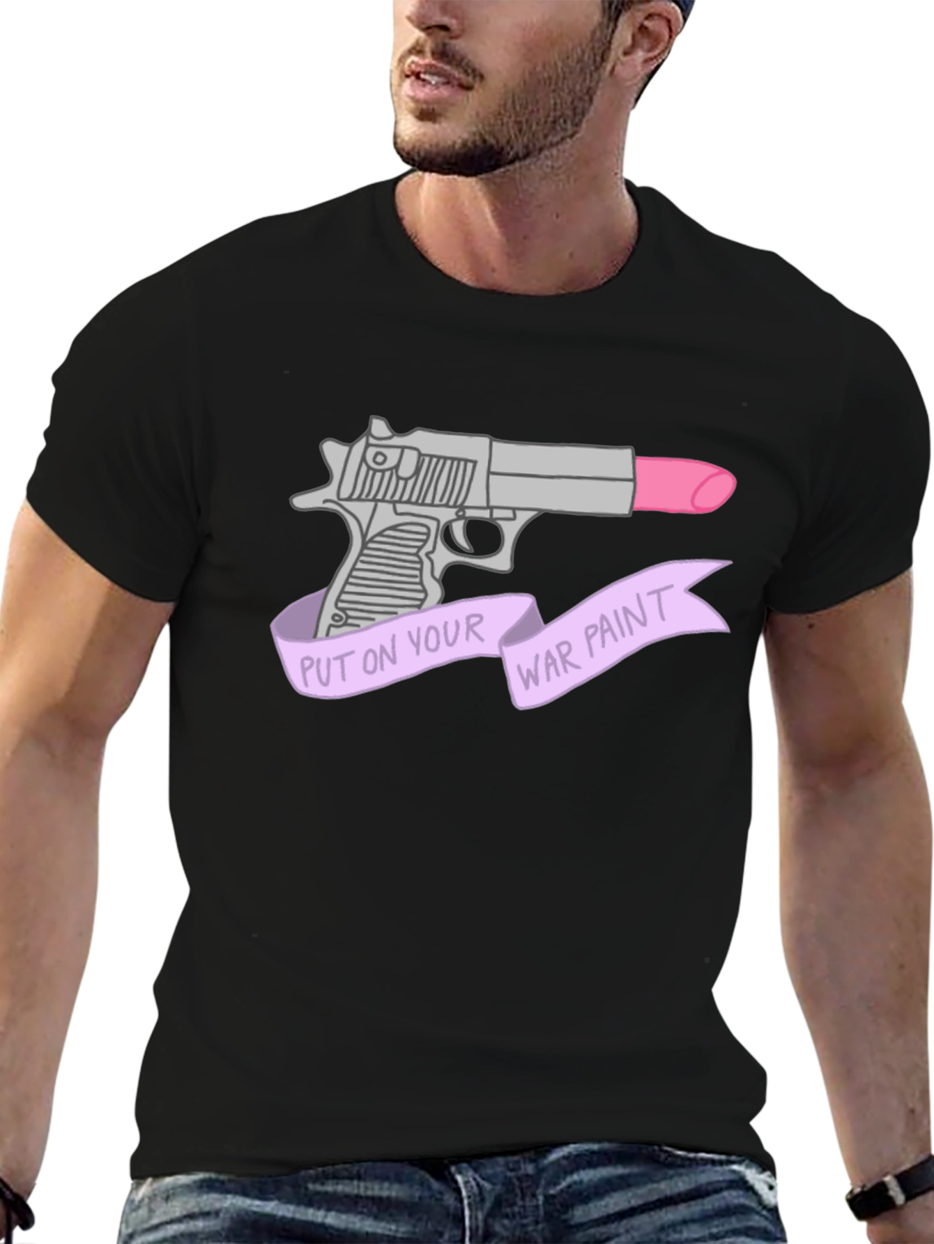 Black War Paint Lipstick Gun Graphic T-Shirt view 6