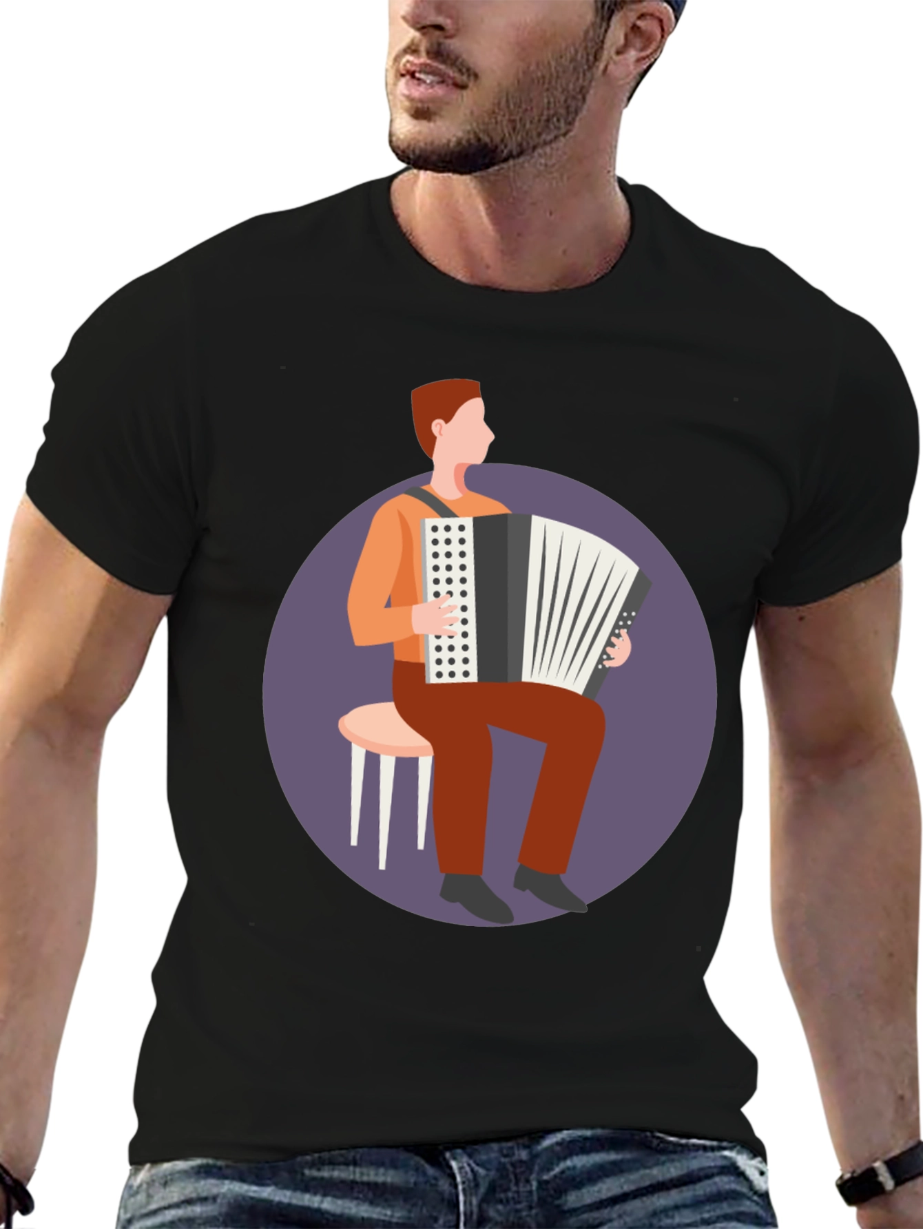 Black Accordion Player Graphic Tee - Musician T-Shirt view 6