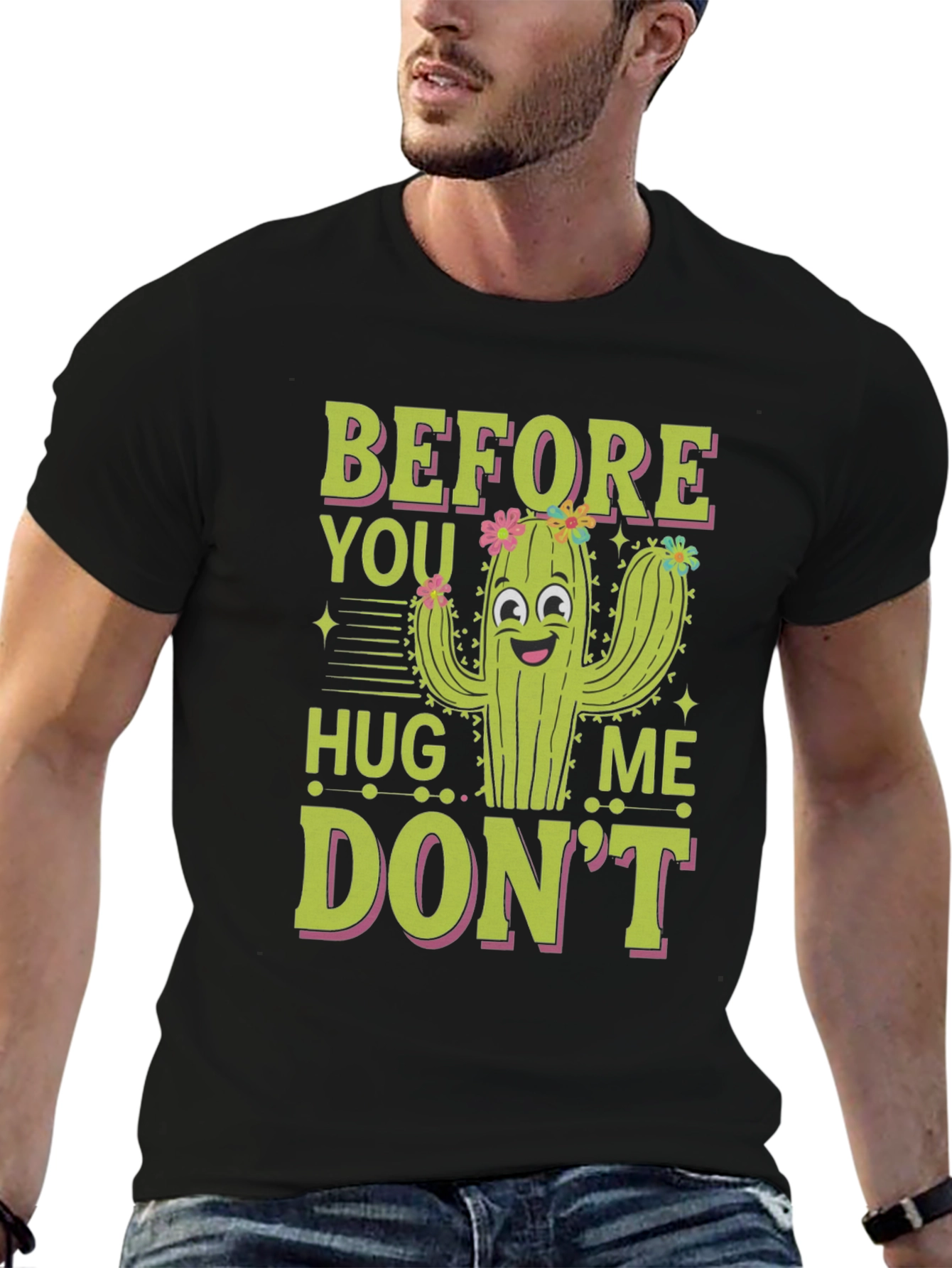 Black Funny Cactus Graphic T-Shirt view 6