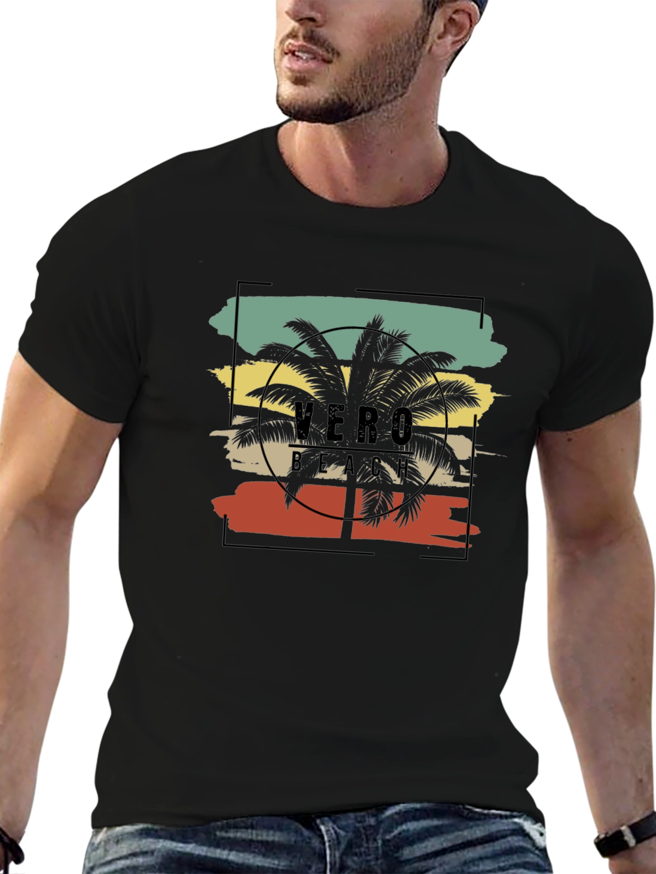 Black Vero Beach Graphic Tee - Palm Tree Design view 6