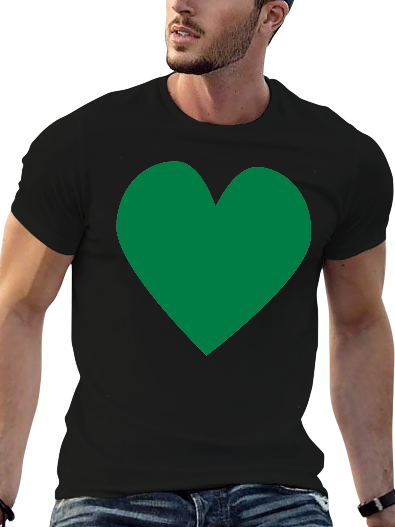 Black Green Heart Graphic Black T-Shirt view 6