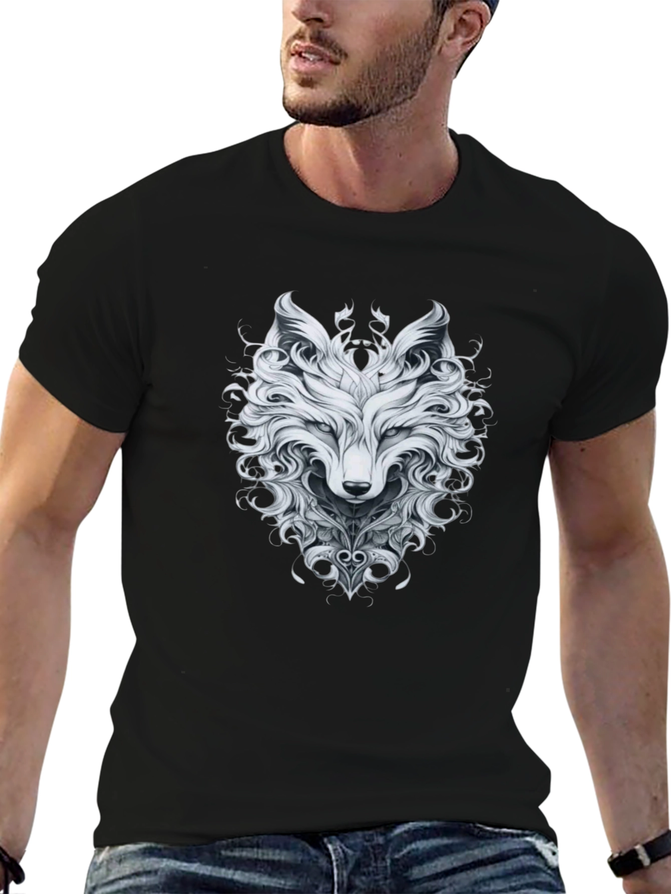 Black Wolf Graphic Print T-Shirt view 6