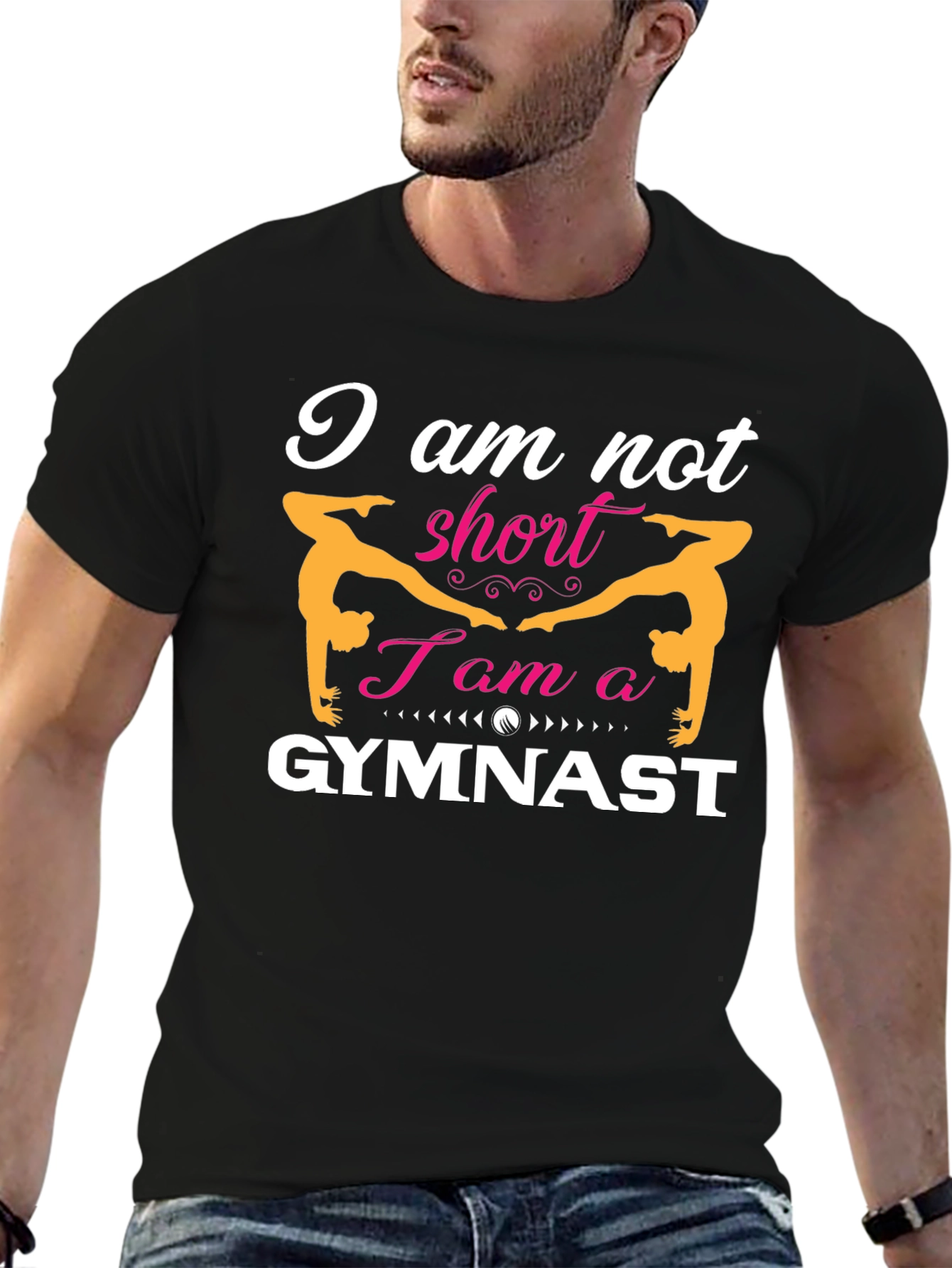 Black I am not short Gymnast T-Shirt view 6