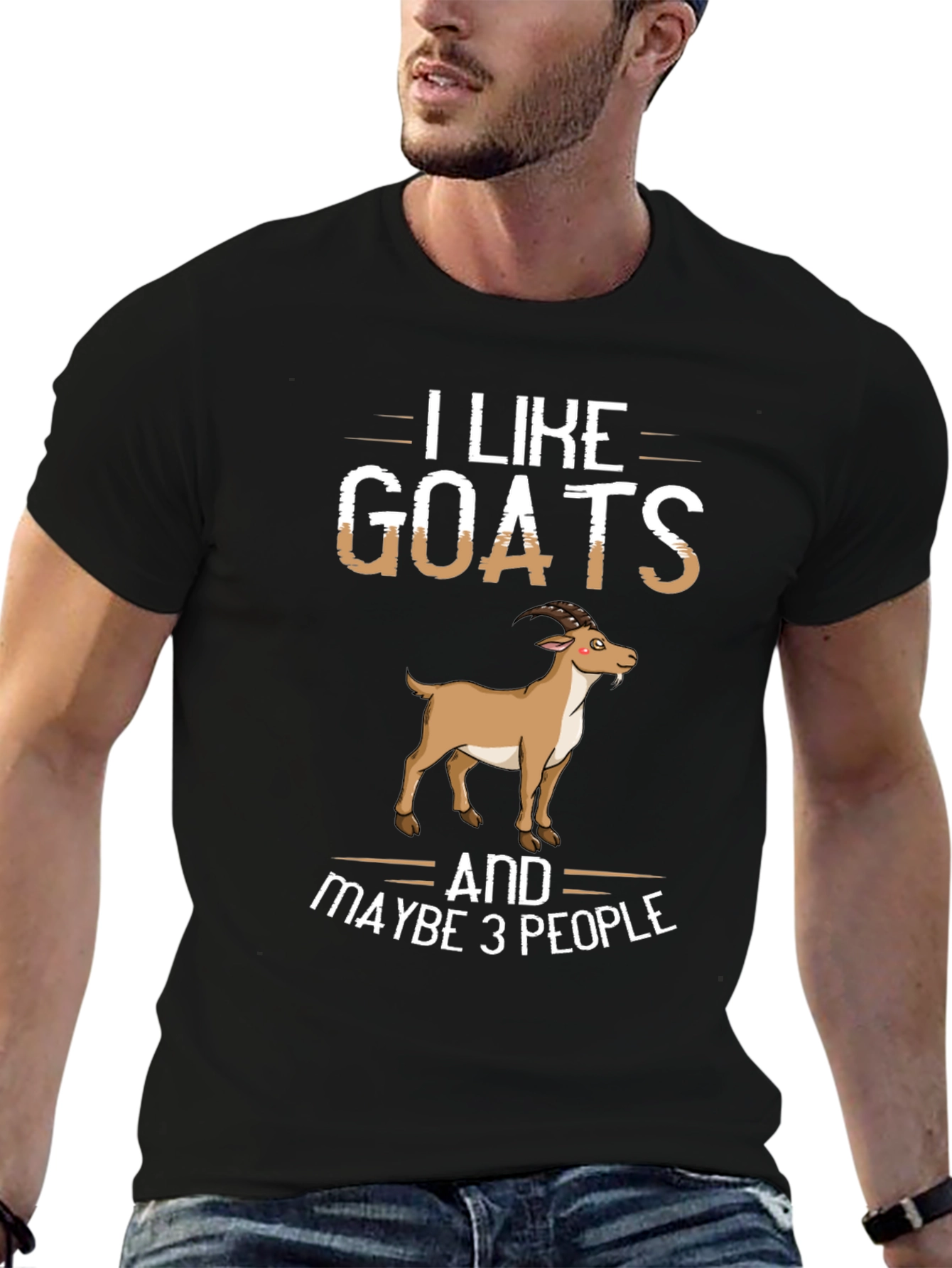 Black I Like Goats and Maybe 3 People Graphic Tee view 6