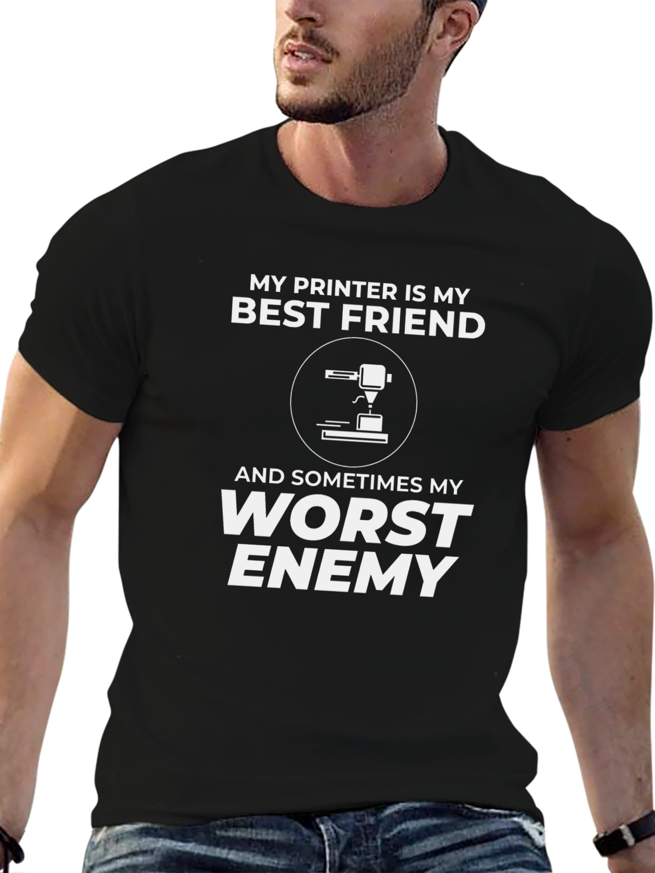 Black My Printer is My Best Friend T-Shirt view 6