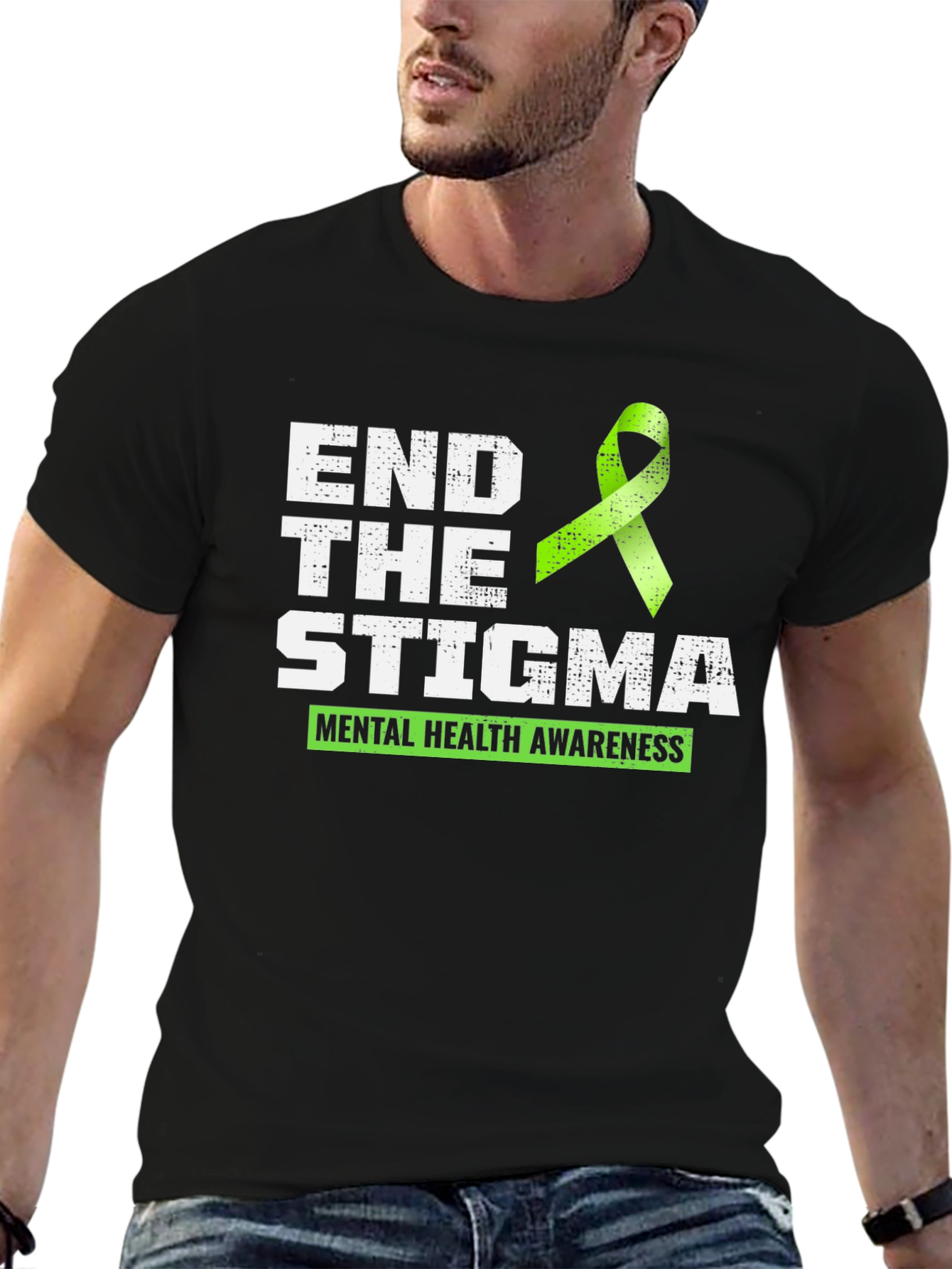 Black End the Stigma Mental Health Awareness T-Shirt view 6