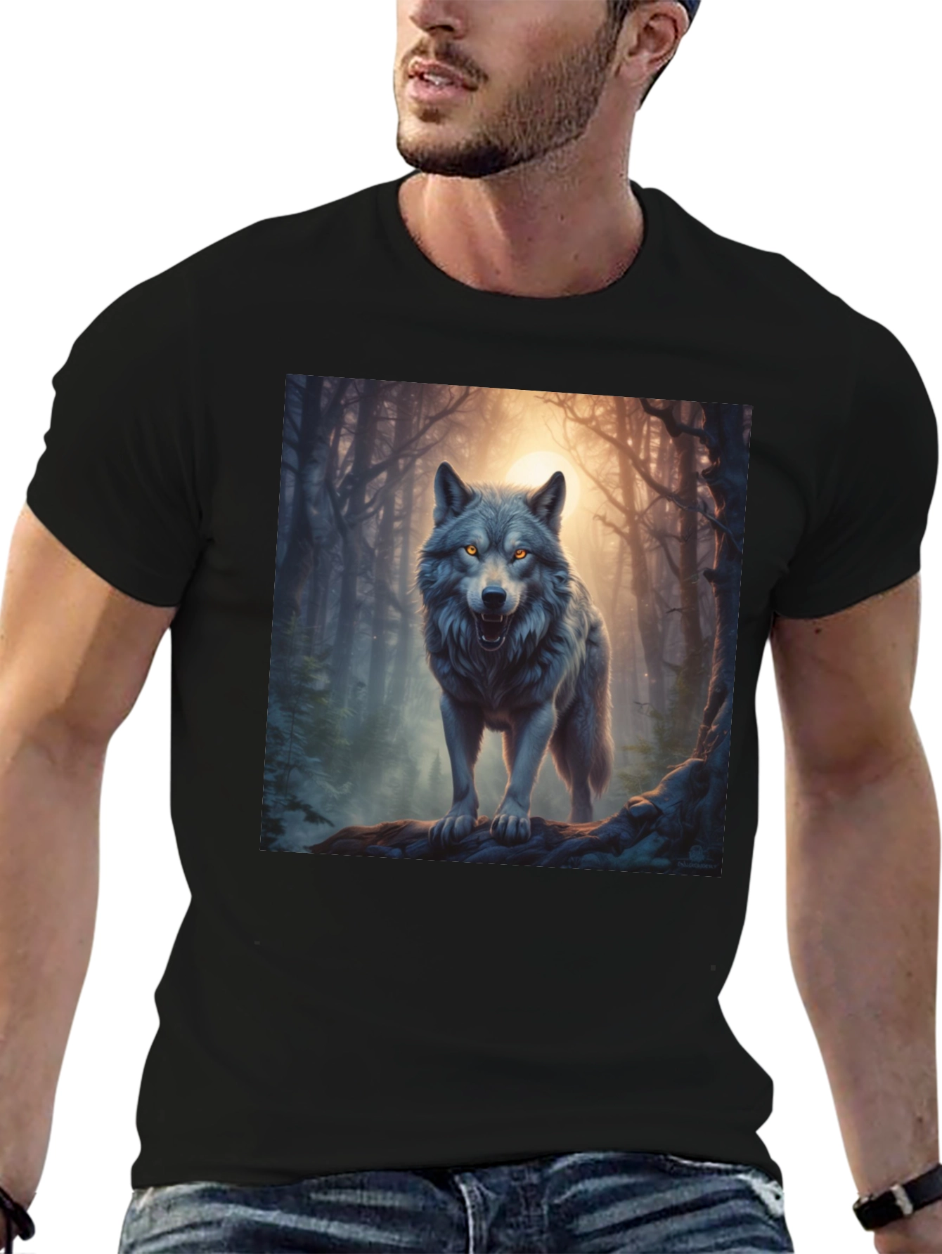 Black Wolf Graphic Tee - Forest Predator Print view 6