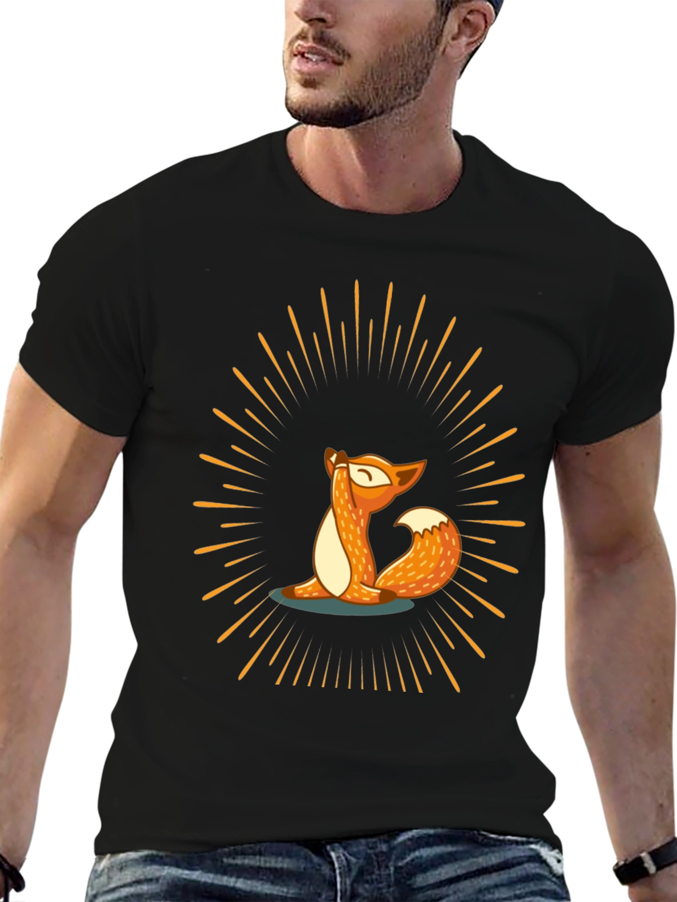 Black Yoga Fox Tee - Meditate in Style view 6