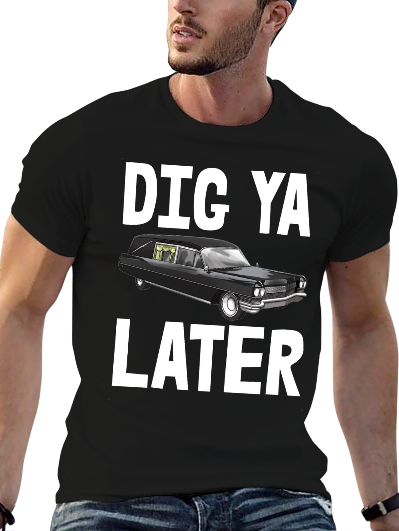 Black Dig Ya Later Hearse T-Shirt view 6