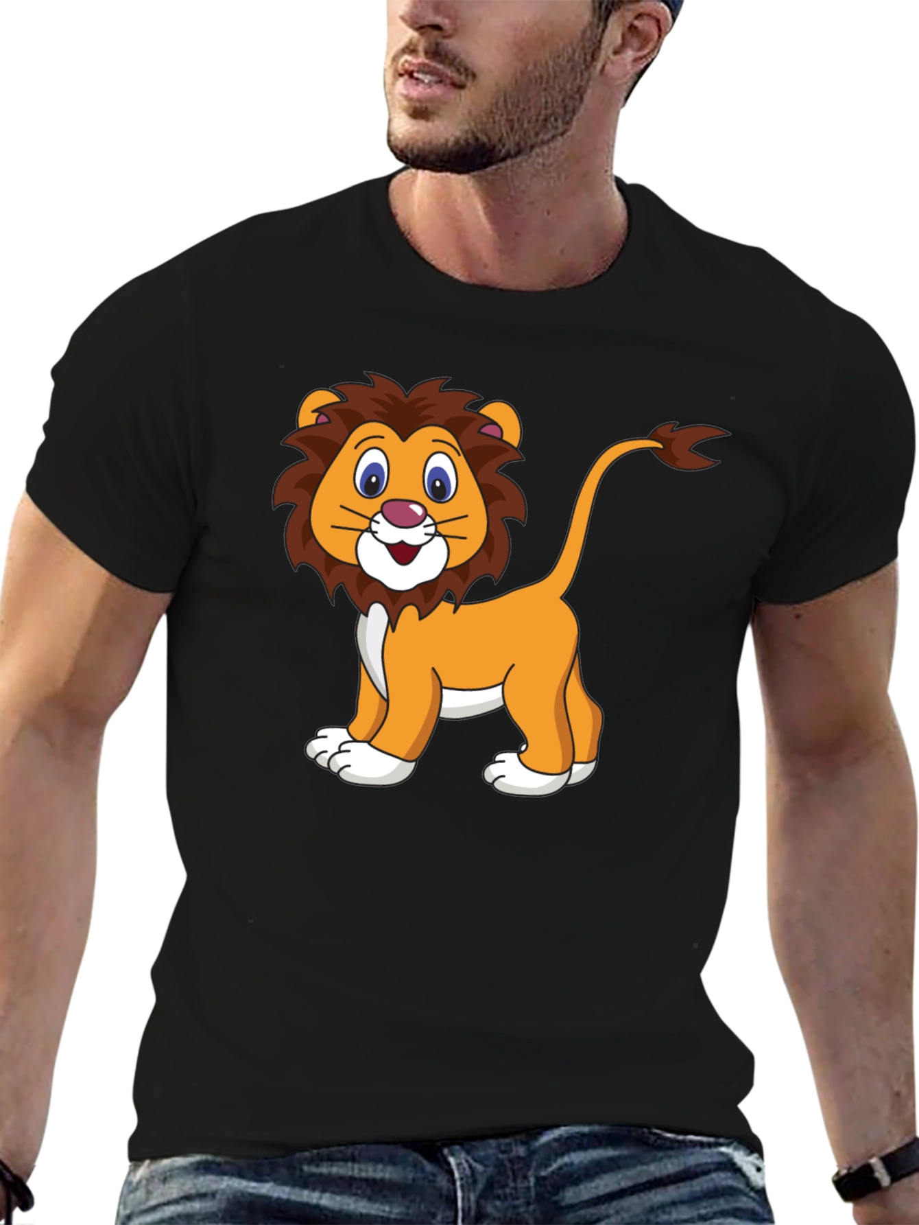 Black Cartoon Lion Black T-Shirt view 6