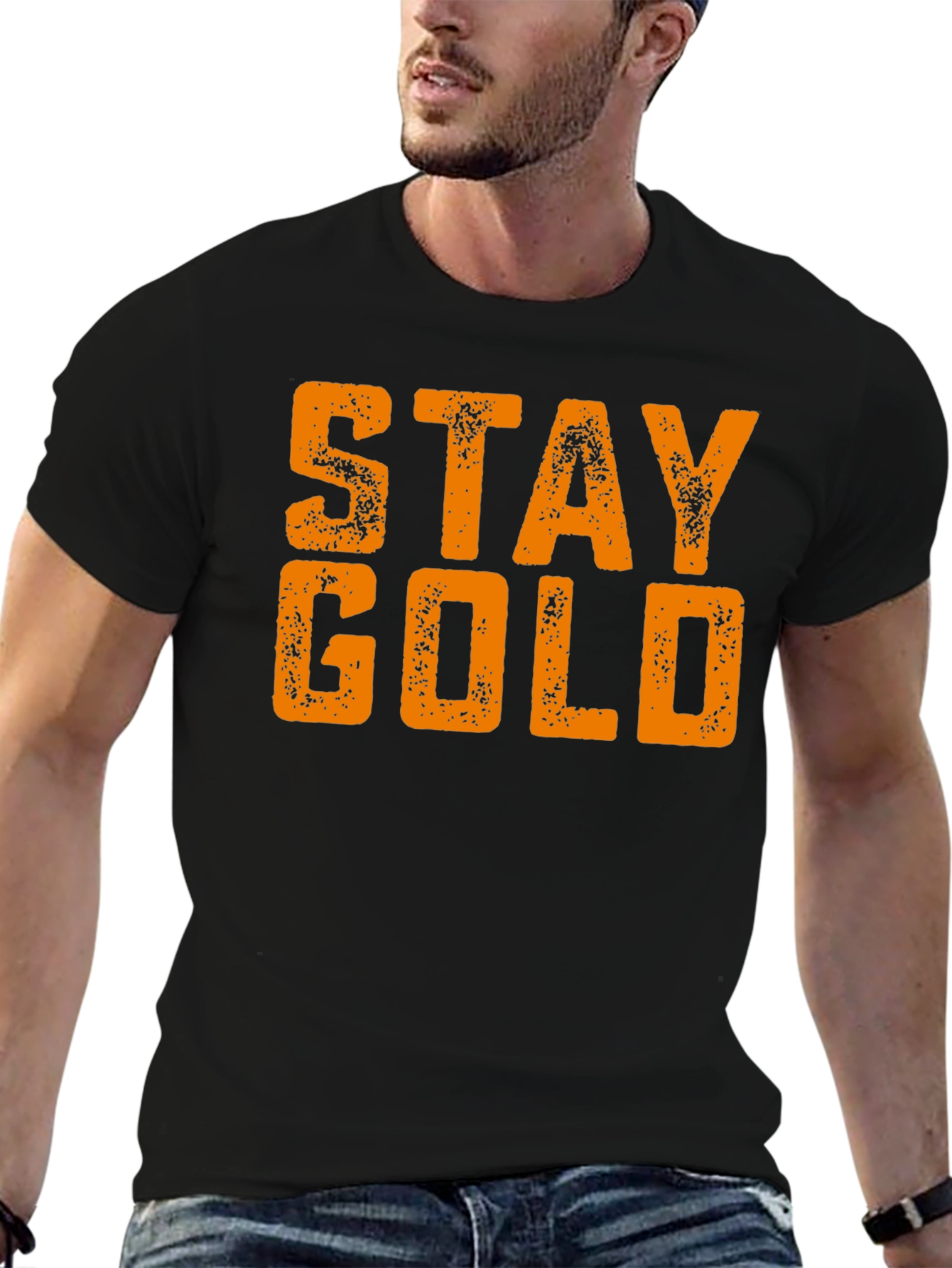 Black Stay Gold Black T-Shirt - Unique Graphic Tee view 6