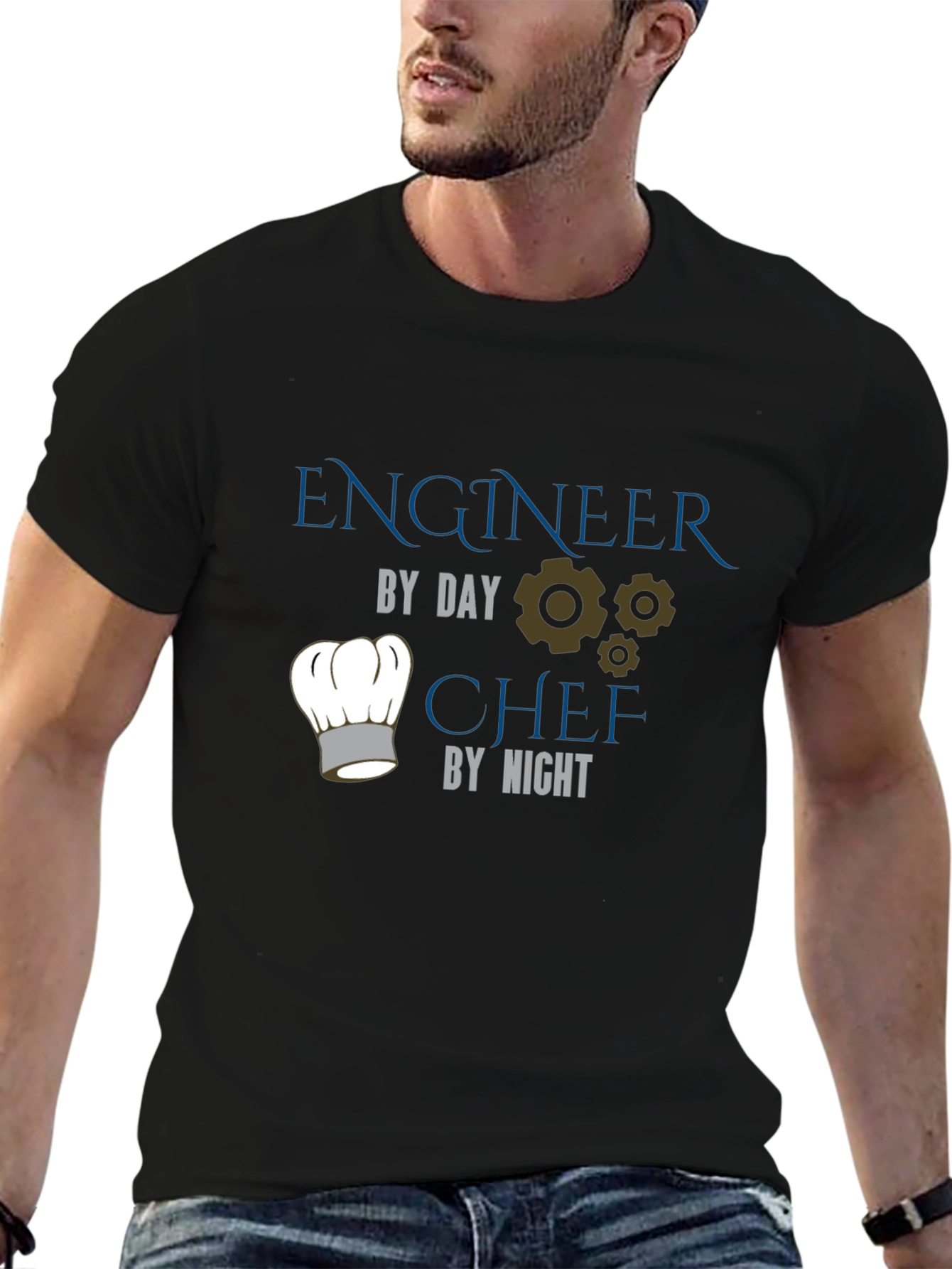 Black Engineer by Day, Chef by Night Black T-Shirt view 6