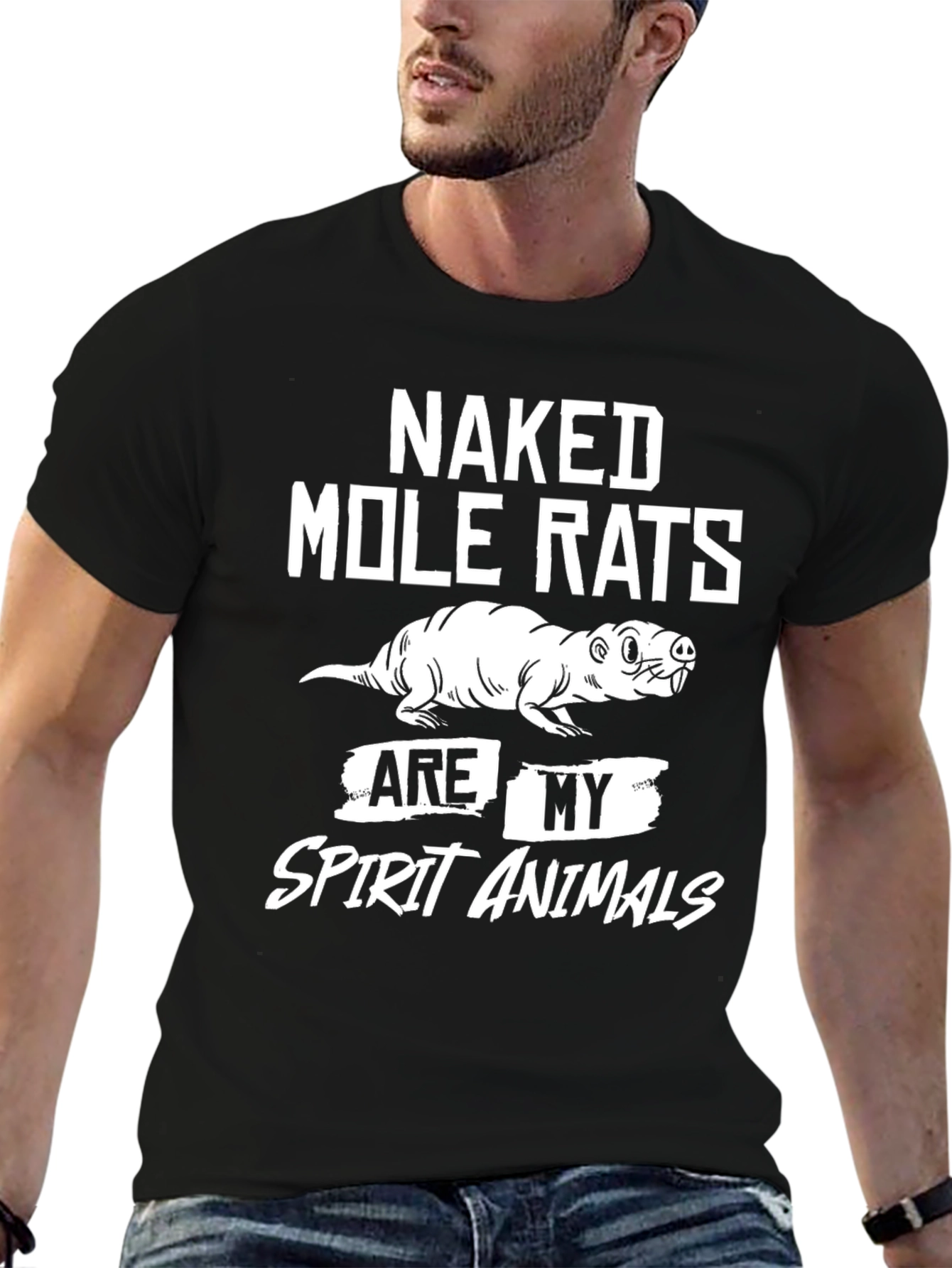 Black Naked Mole Rat Spirit Animal Graphic T-Shirt view 6