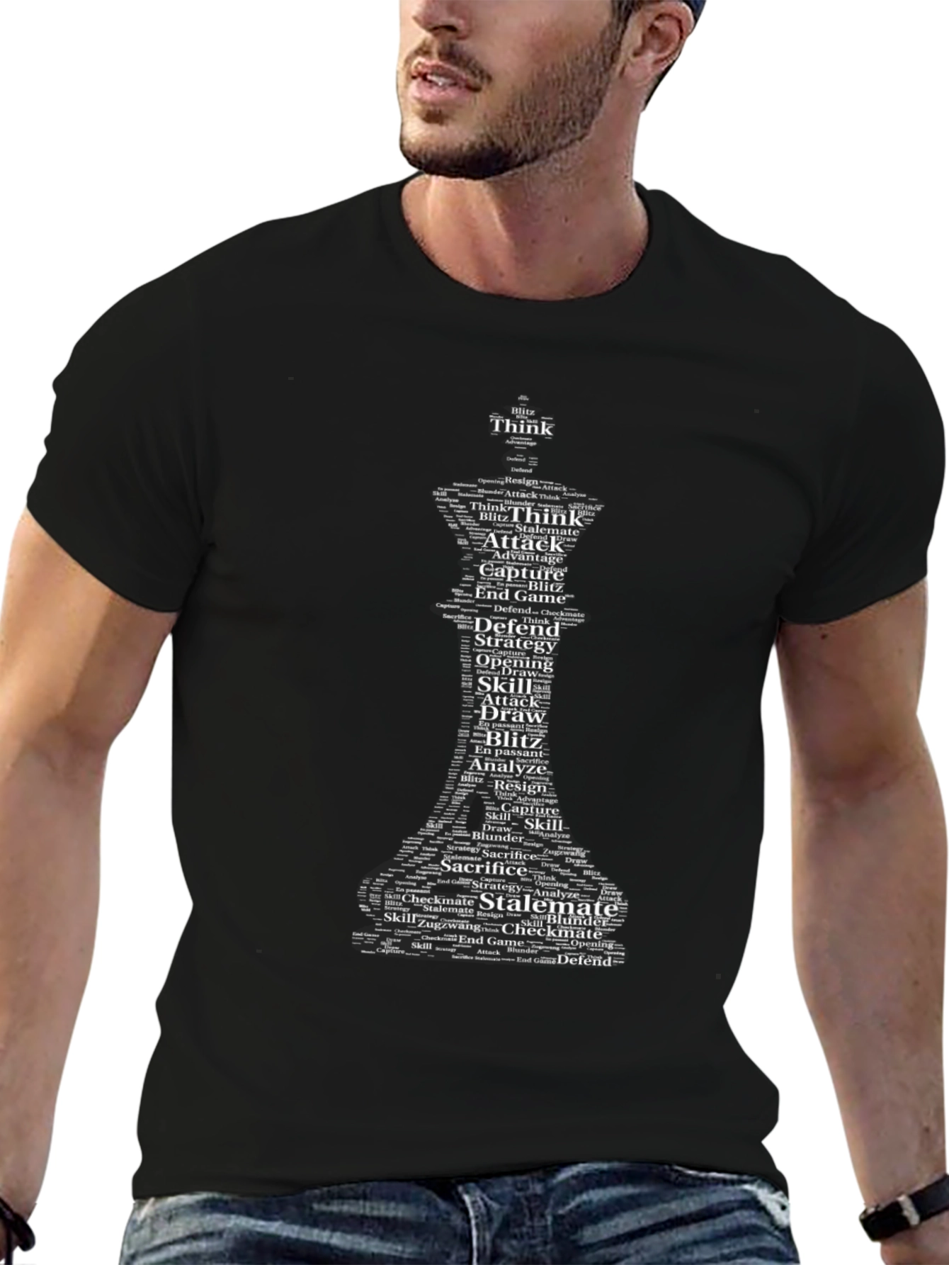 Black Chess Word Art T-Shirt - Think, Strategy, Attack view 6