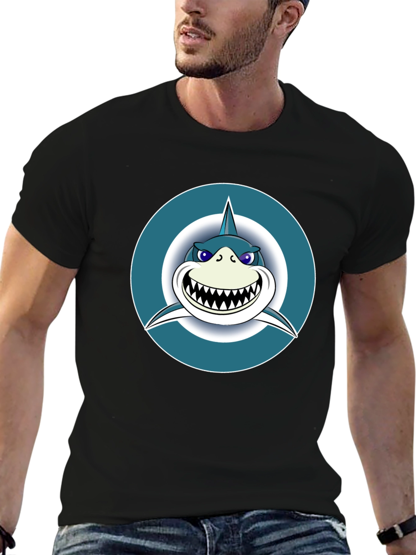 Black Shark Graphic Tee - Men's Black Cotton T-Shirt view 6