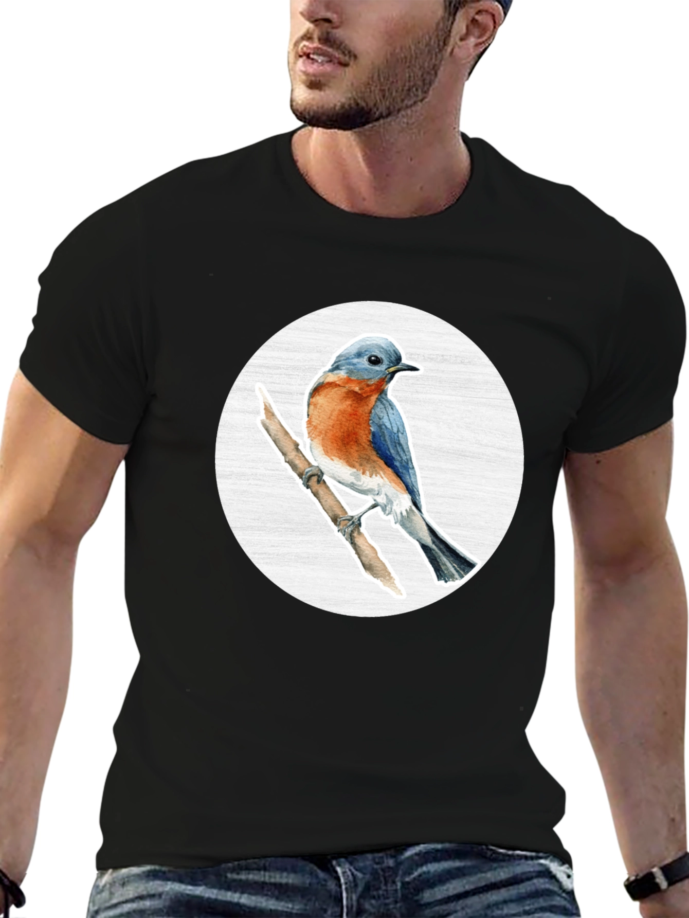 Black Bluebird Branch Graphic Tee - Stylish Bird Lover T-Shirt view 6