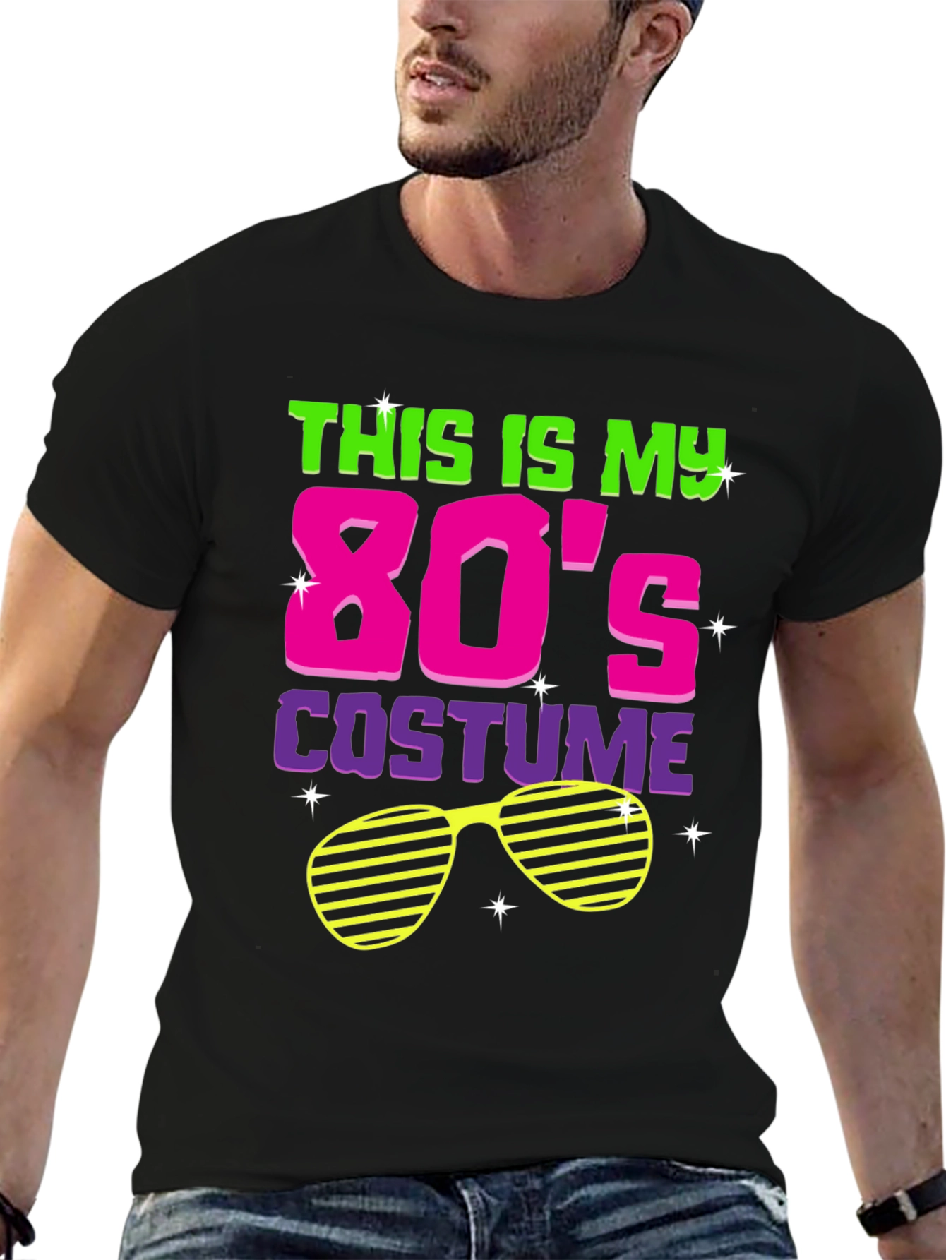 Black Retro 80s Costume T-Shirt view 6