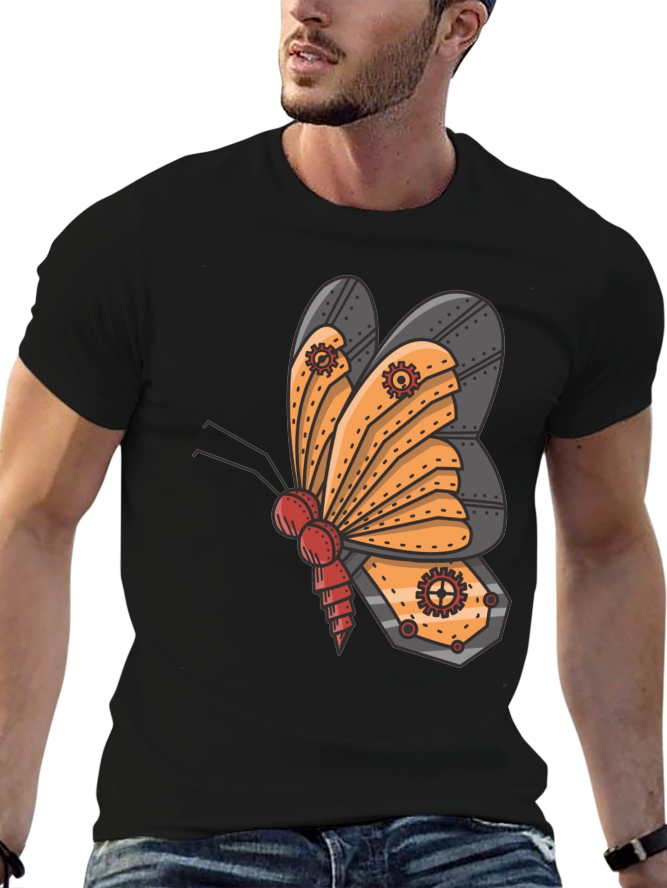 Black Steampunk Butterfly Graphic Tee - Unique Insect Design view 6