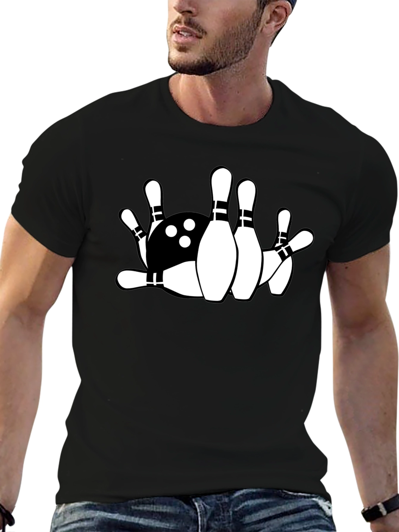 Black Bowling Strike T-Shirt - Classic Black Tee view 6